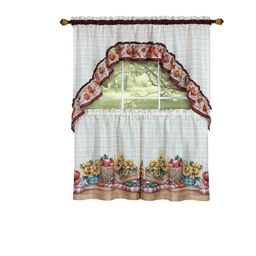 Achim Sheer Farmer's Market Multi Colored Printed Tier And Swag Window  Curtain Set – 57 In. W X 36 In (View 8 of 20)