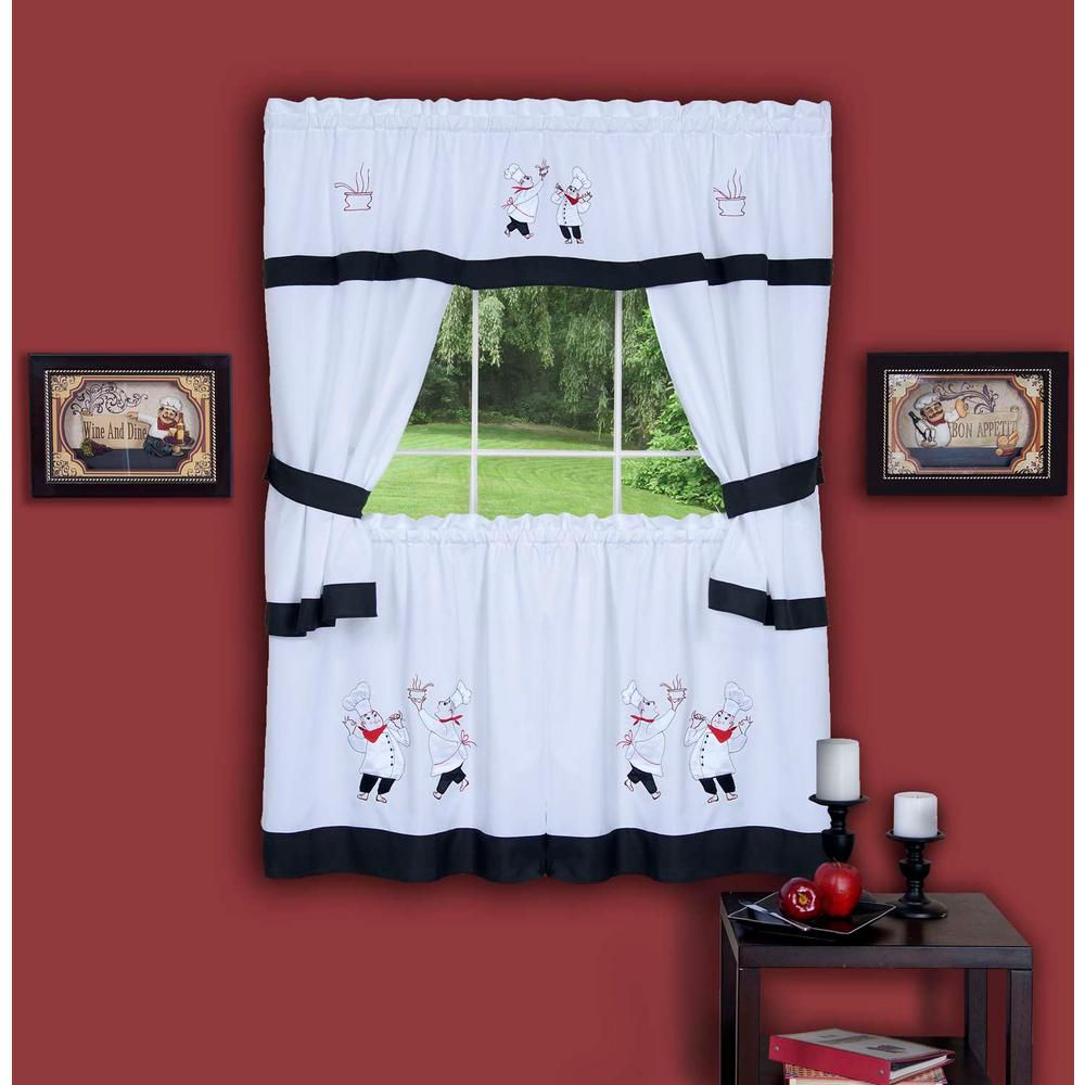 Achim Sheer Gourmet Black Embellished Cottage Window Curtain Set – 58 In. W  X 36 In. L In Barnyard Window Curtain Tier Pair And Valance Sets (Photo 17 of 20)