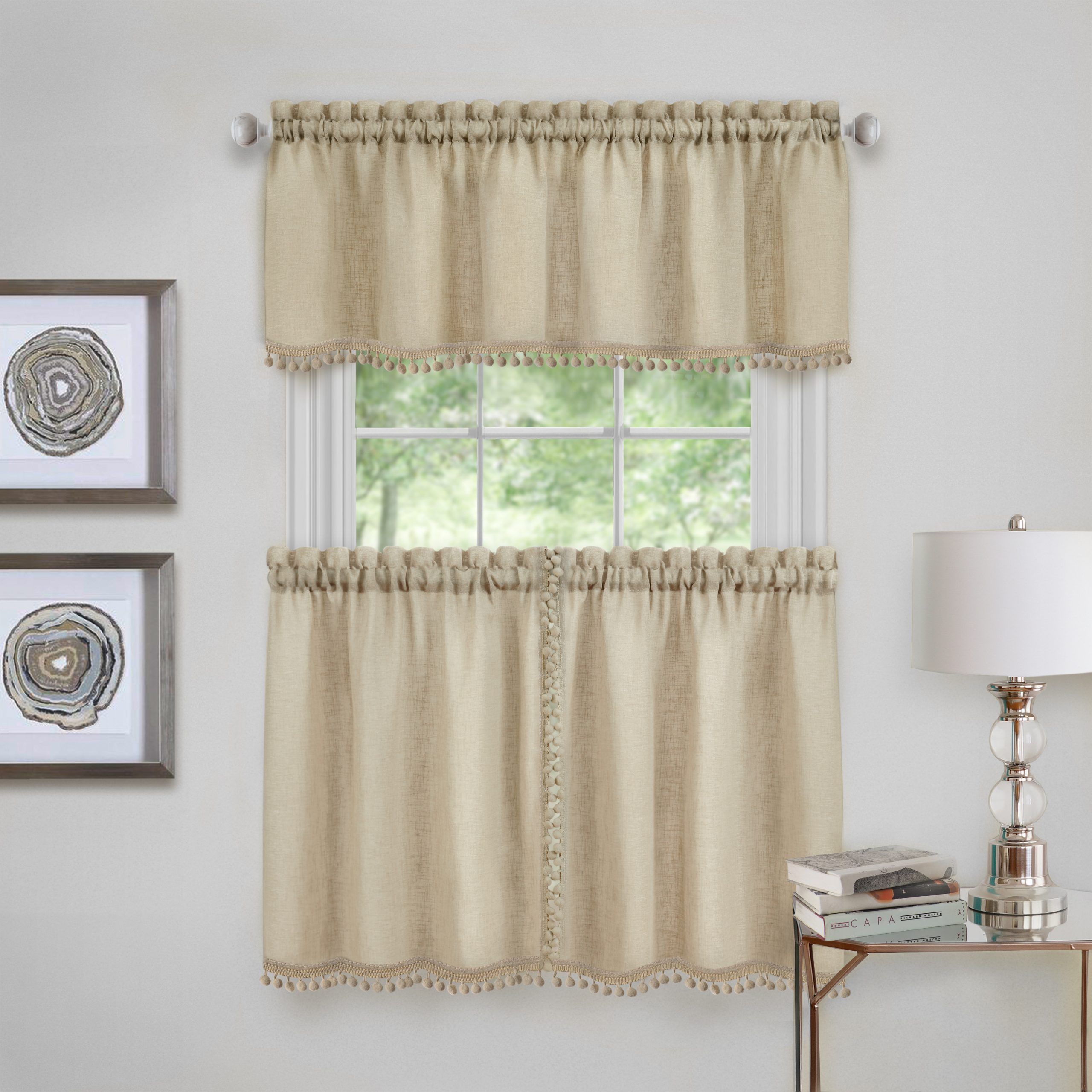 Achim Wallace Window Kitchen Curtain Tier Pair And Valance Set – 58x24 –  Linen Pertaining To Live, Love, Laugh Window Curtain Tier Pair And Valance Sets (View 8 of 20)