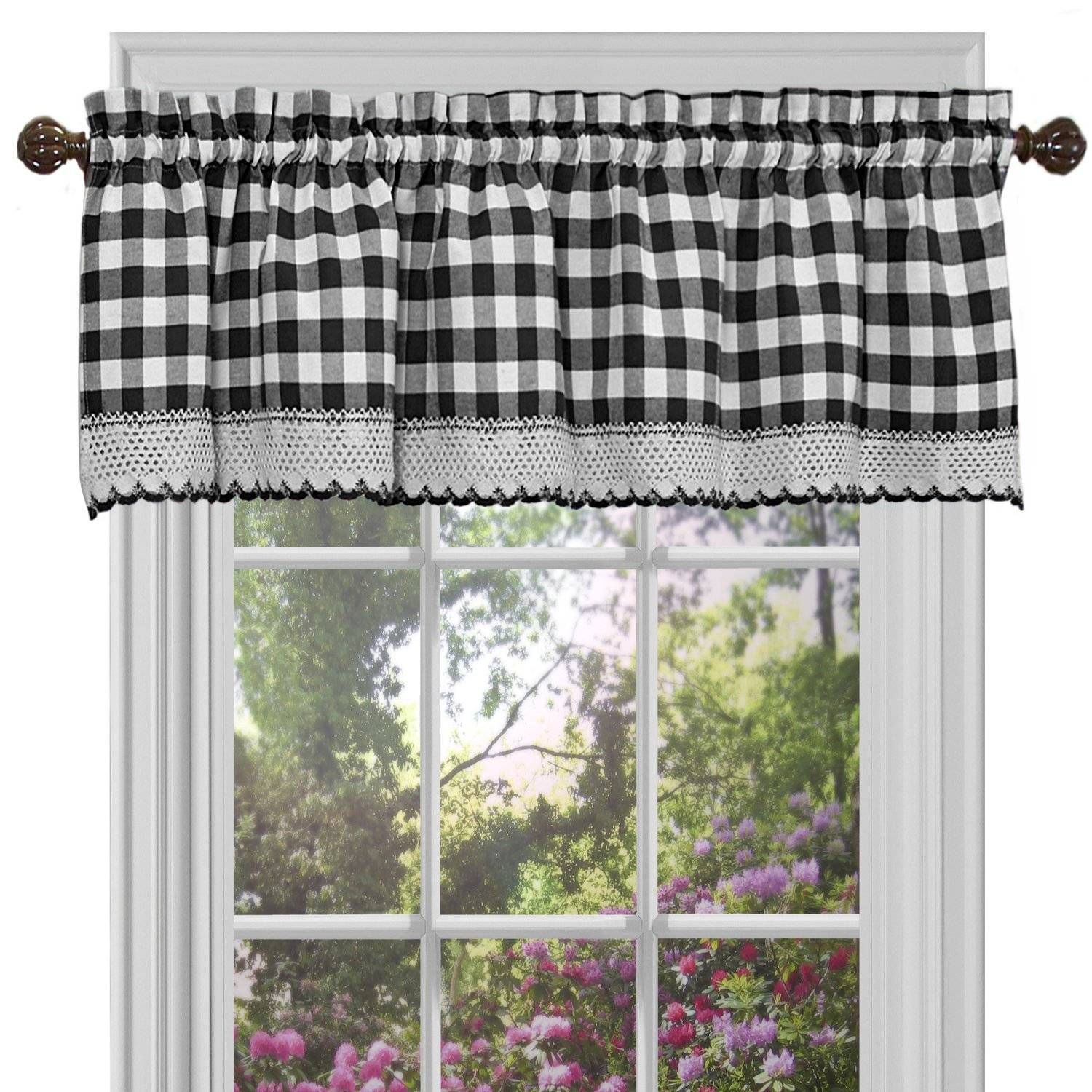 Alluring Black And White Checkered Kitchen Valance Valances Pertaining To Cotton Blend Classic Checkered Decorative Window Curtains (Photo 9 of 20)