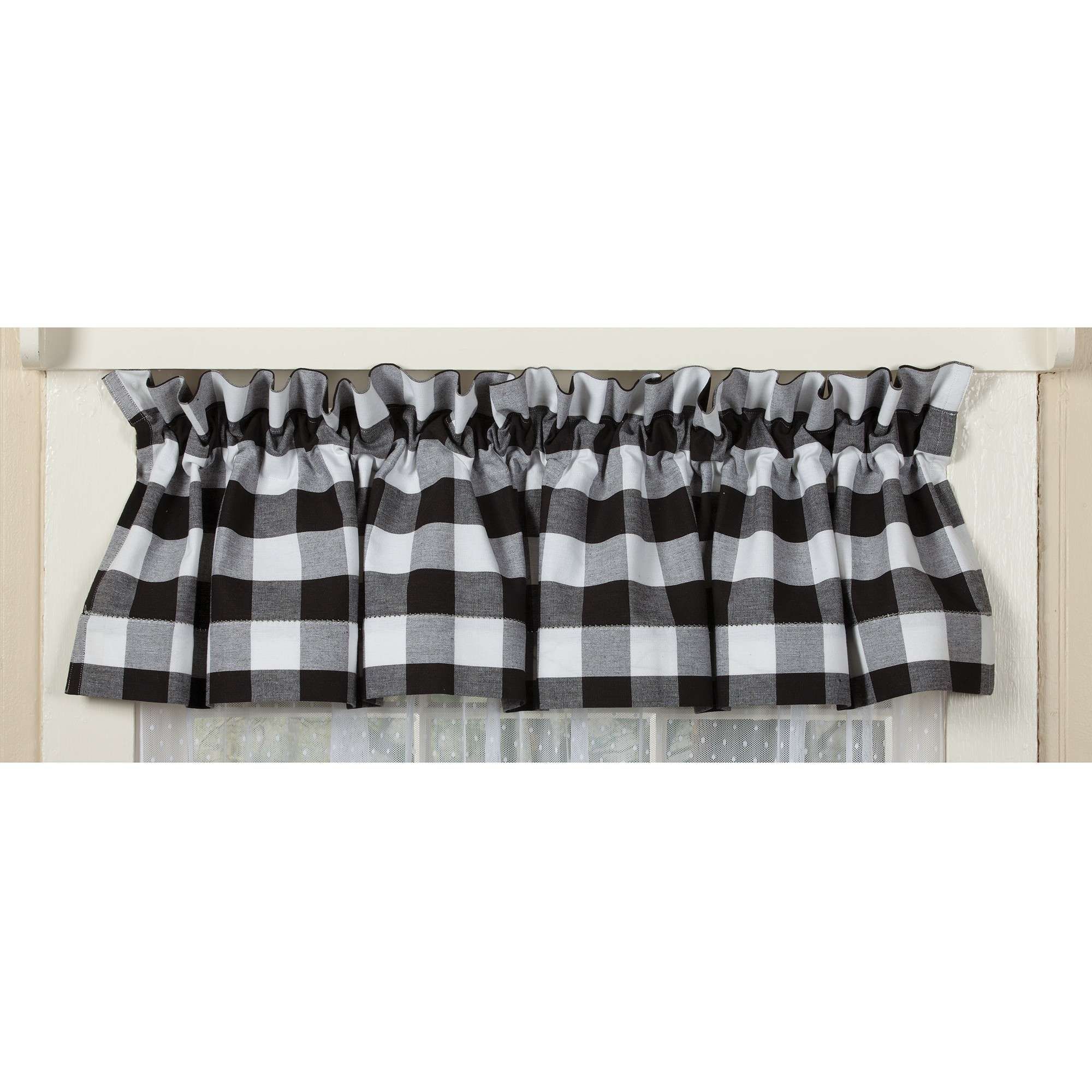 Alluring Black And White Checkered Kitchen Valance Valances Pertaining To Farmhouse Stripe Kitchen Tier Pairs (View 6 of 20)