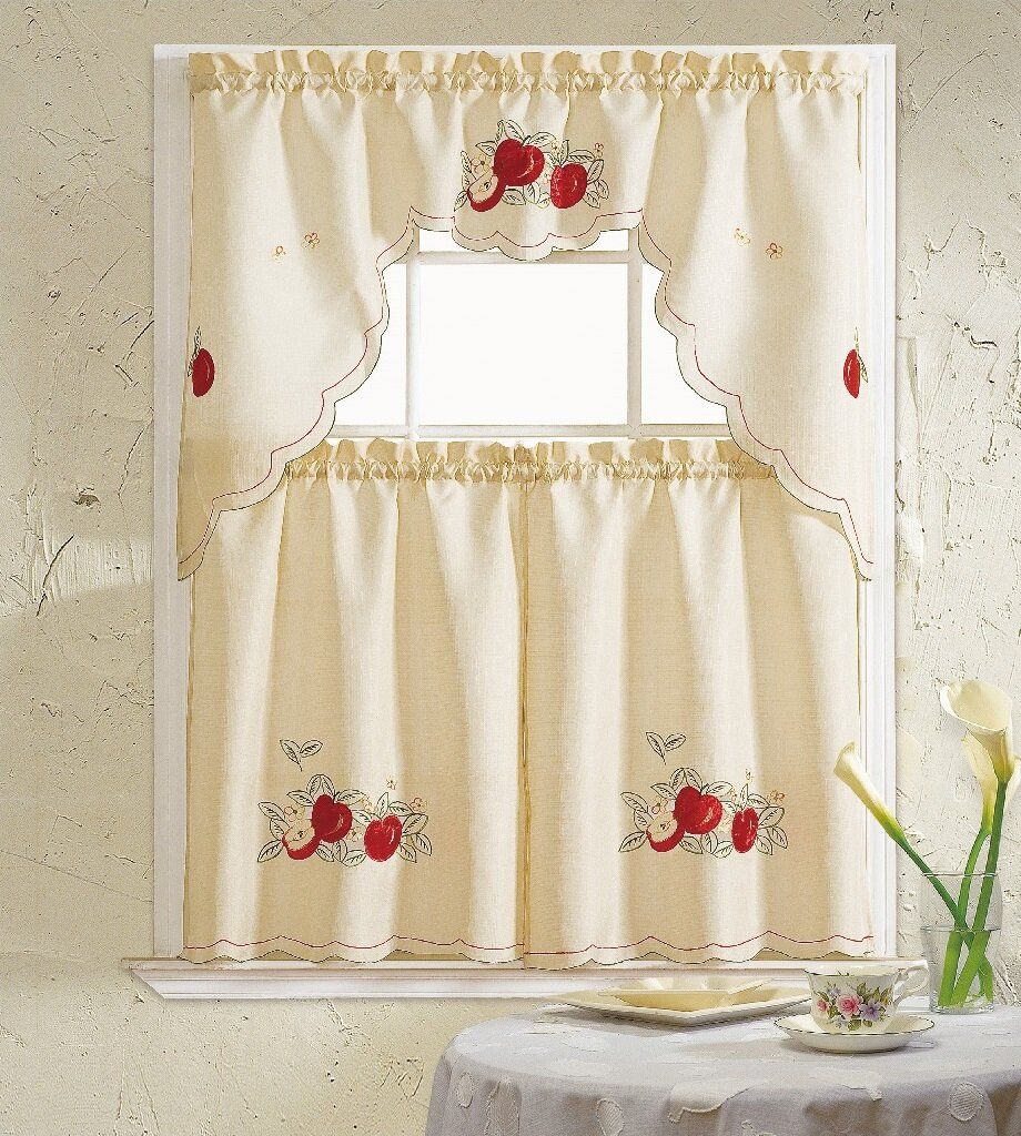 Apples 3 Piece Kitchen Curtain Set For Delicious Apples Kitchen Curtain Tier And Valance Sets (View 16 of 20)