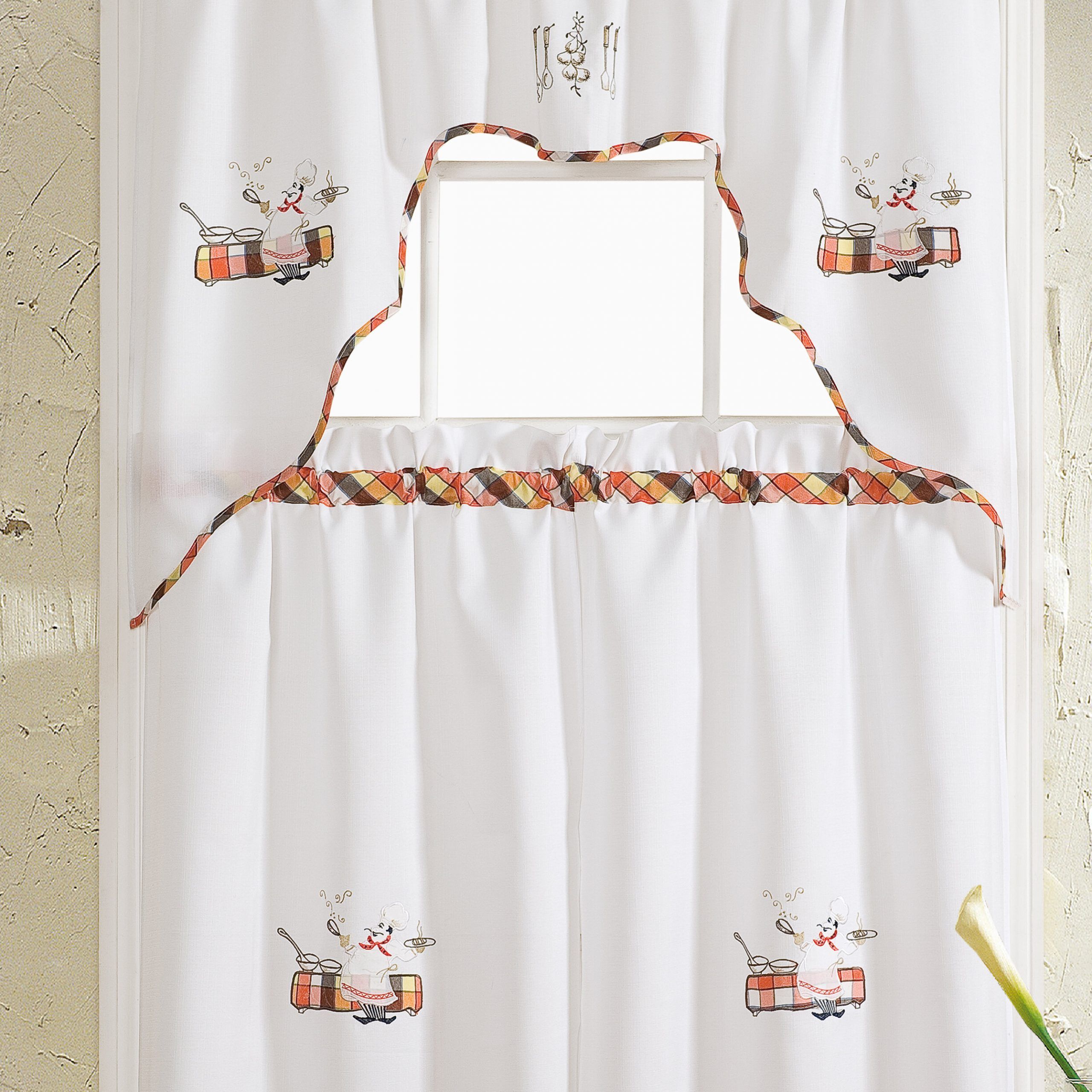 Bagley Chef Embroidered Kitchen Curtain Pertaining To Embroidered Chef Black 5 Piece Kitchen Curtain Sets (Photo 11 of 20)