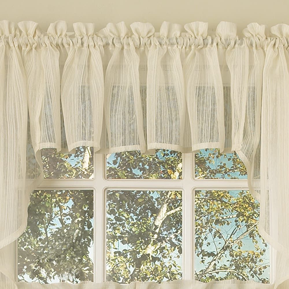 Bed Bath N More Ivory Micro Striped Semi Sheer Window Curtain Pieces –  Tiers, Valance And Swag Options Inside Ivory Micro Striped Semi Sheer Window Curtain Pieces (View 1 of 20)
