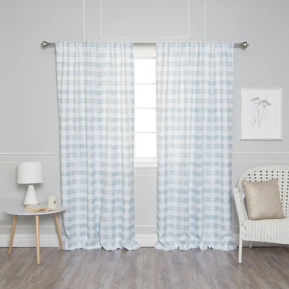 Best Home Fashion Blue 96 In. L Nordic Watercolor Check Curtain (2 Pack) With Regard To Grandin Curtain Valances In Black (Photo 16 of 20)