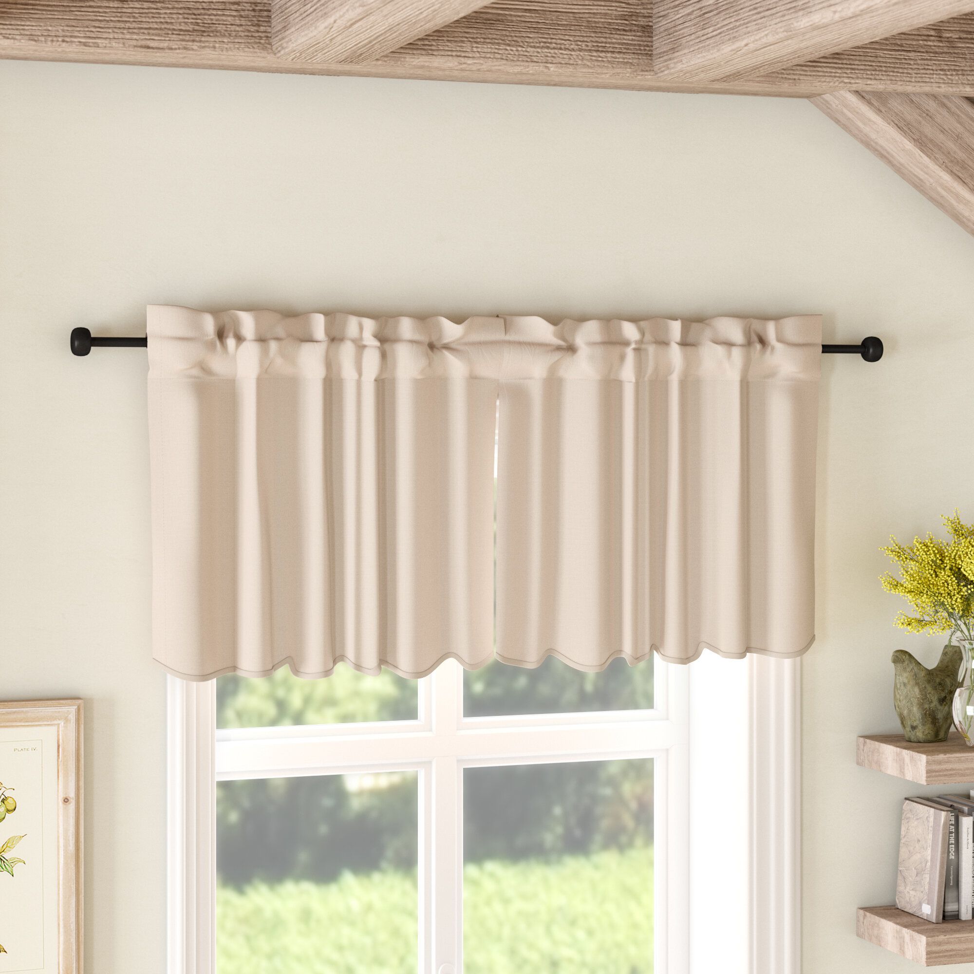 Boucher Solid Natural Scalloped Tier Curtain Pertaining To Farmhouse Stripe Kitchen Tier Pairs (View 17 of 20)