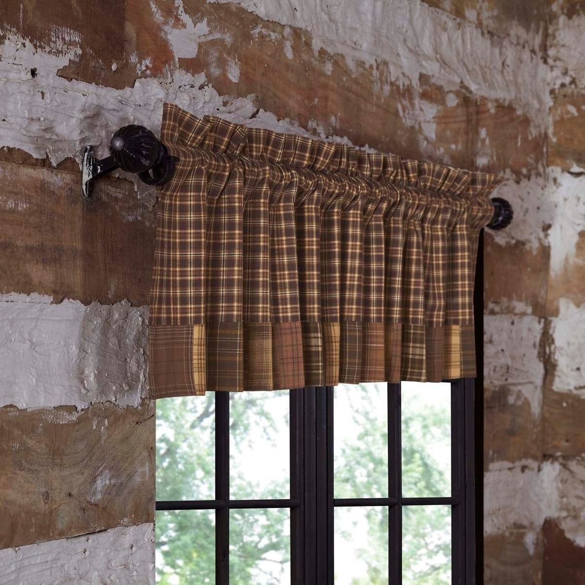 Brown Rustic Kitchen Curtains Vhc Prescott Valance Rod Pocket Cotton Plaid  Patchwork – Valance 16x72 Inside Rustic Kitchen Curtains (View 9 of 20)