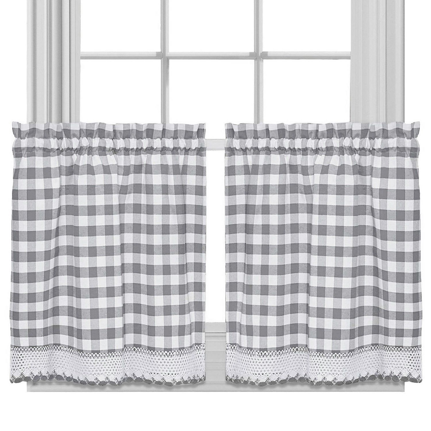 Buffalo Check Cotton Blend Grey Kitchen Curtain Tier Pair For Dove Gray Curtain Tier Pairs (View 8 of 20)