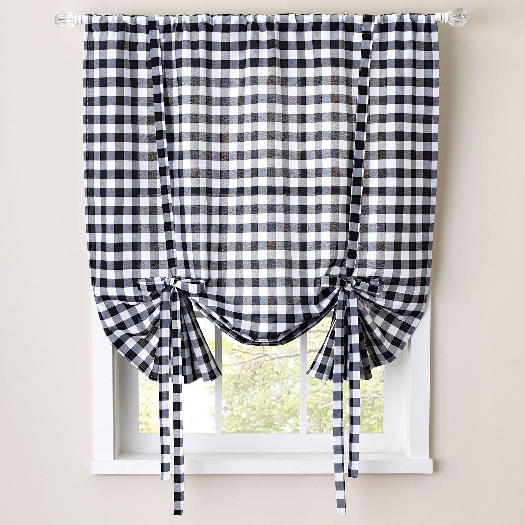 Buffalo Check Decorative Tie Up Shade For Burgundy Cotton Blend Classic Checkered Decorative Window Curtains (View 7 of 20)