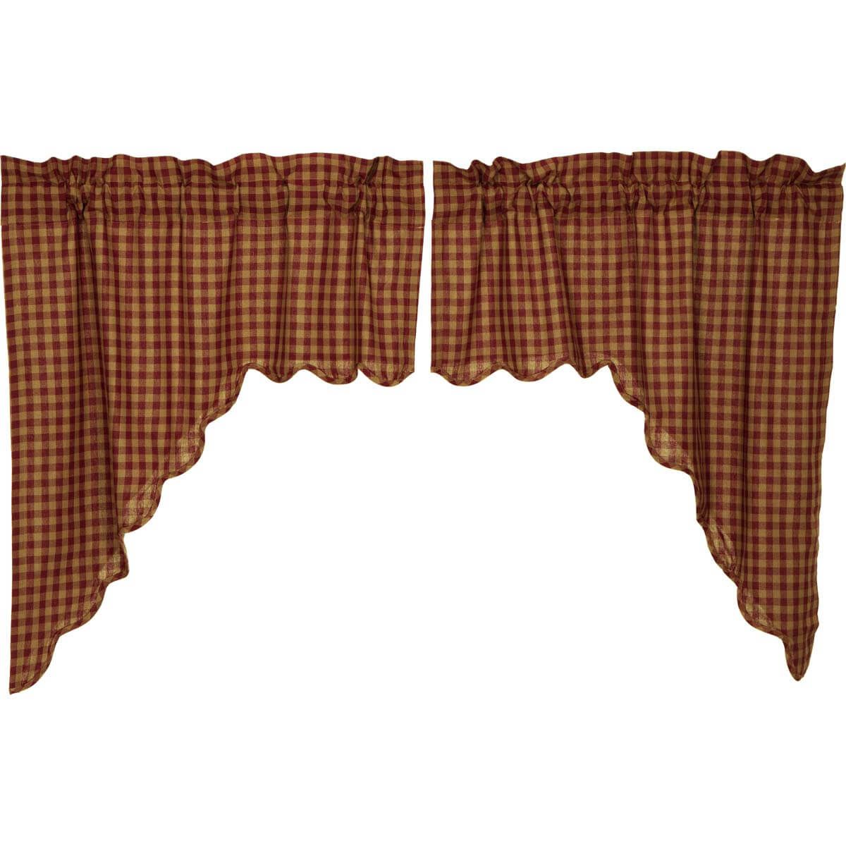 Burgundy Check Scalloped Swag Set Of 2 36x36x16 In Burgundy Cotton Blend Classic Checkered Decorative Window Curtains (View 18 of 20)