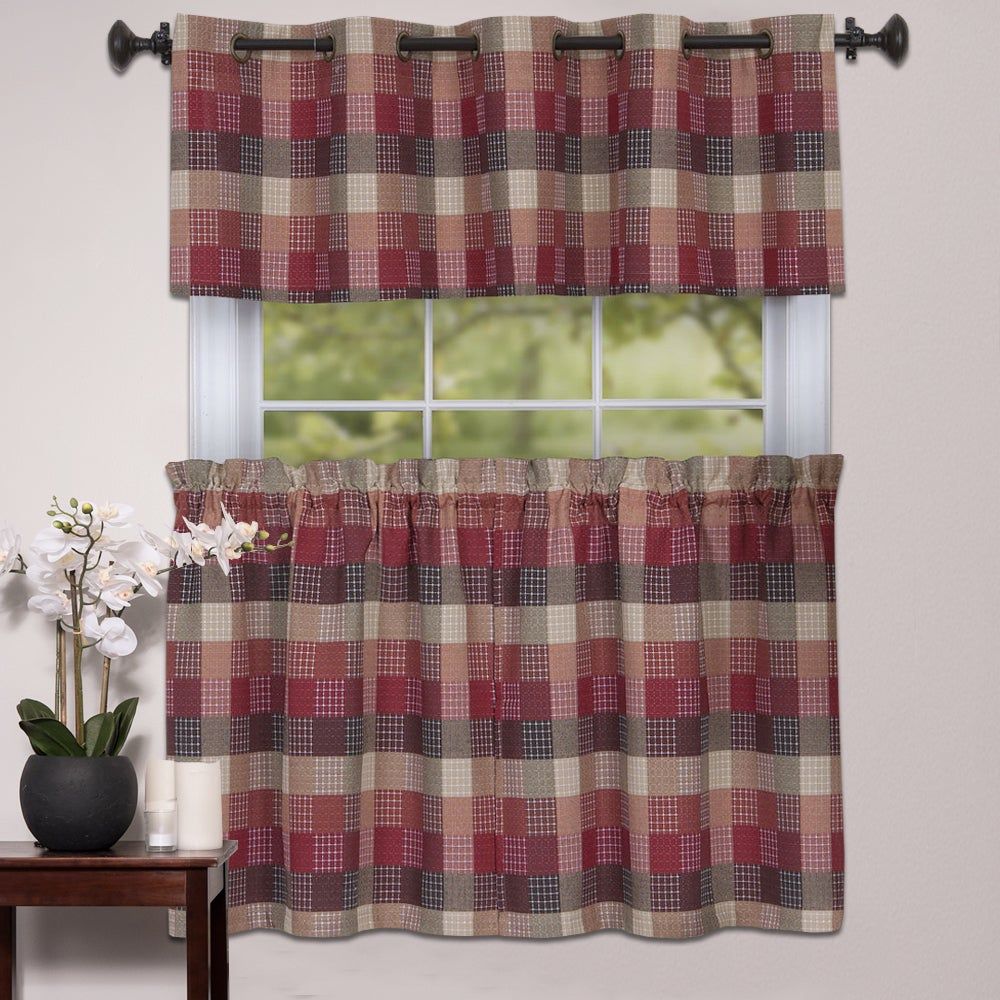 Burgundy Cotton Blend Classic Checkered Decorative Window Curtain Separates  Tier Pair For Burgundy Cotton Blend Classic Checkered Decorative Window Curtains (Photo 1 of 20)