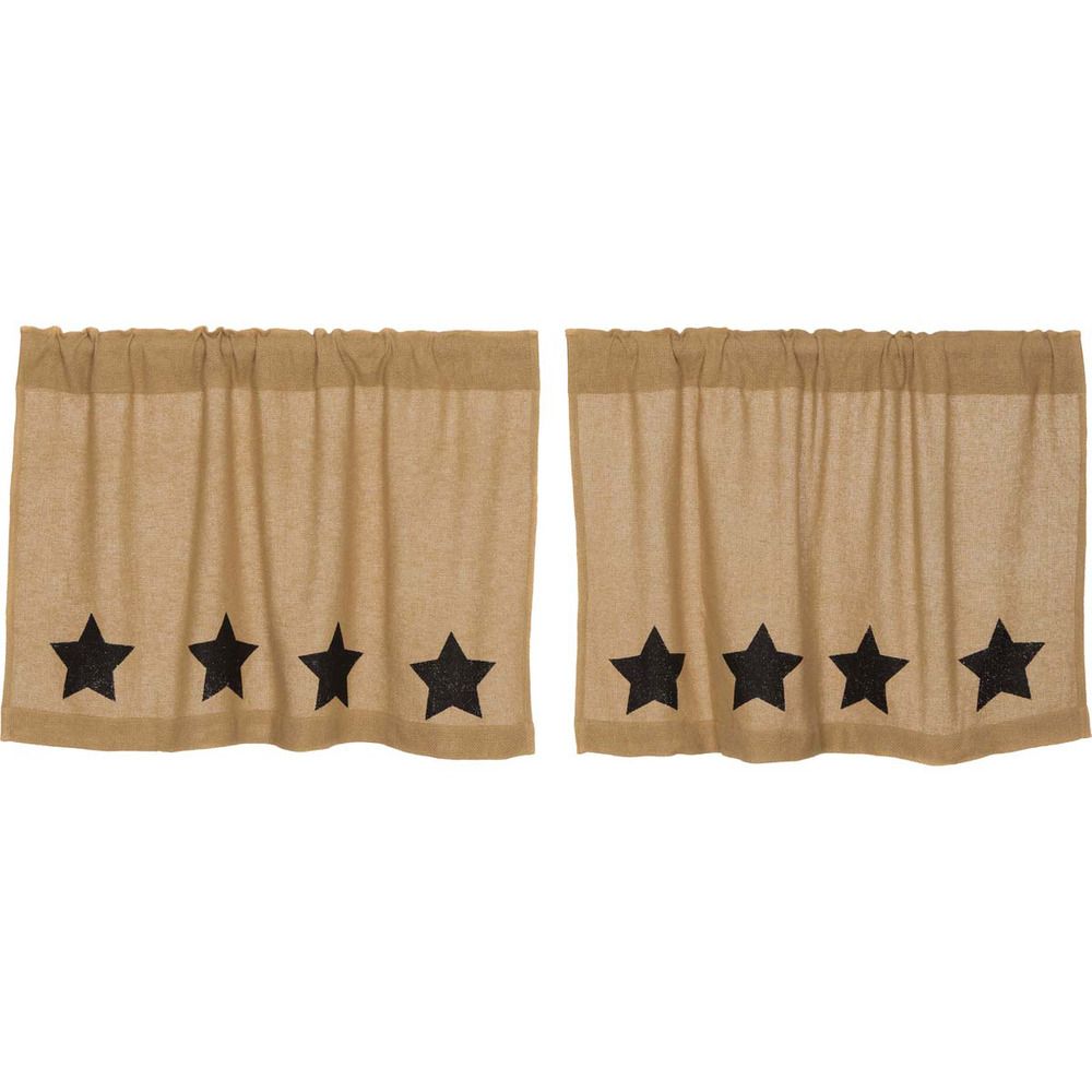 Burlap Natural With Black Stars Tier Set 24" Long Rustic Country Primitive  Cafe' | Ebay Within Hopscotch 24 Inch Tier Pairs In Neutral (Photo 20 of 20)