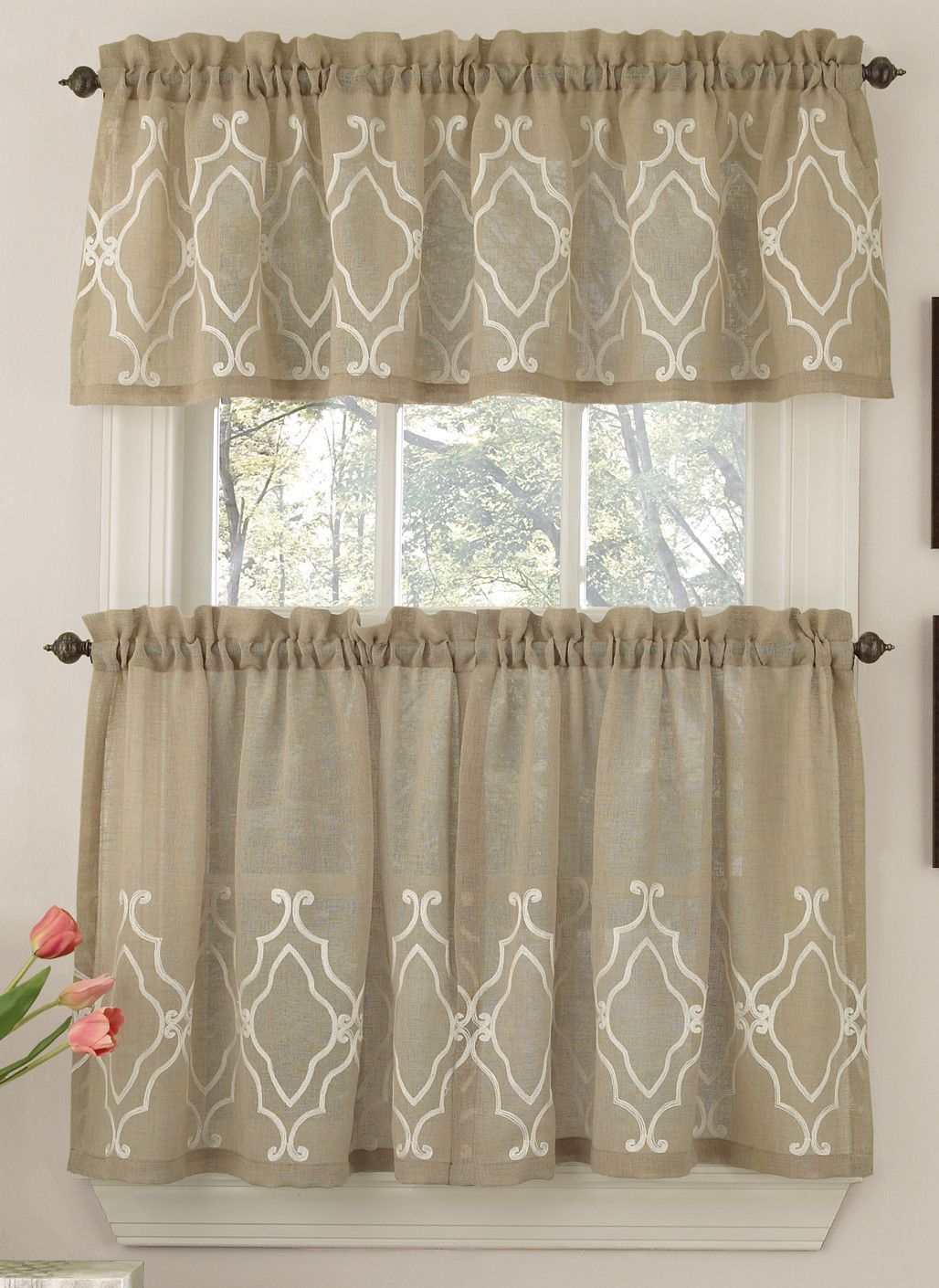 Carlyle Stitched Quatrafoil Kitchen Tier Curtains In 2019 Regarding Tailored Valance And Tier Curtains (View 8 of 20)