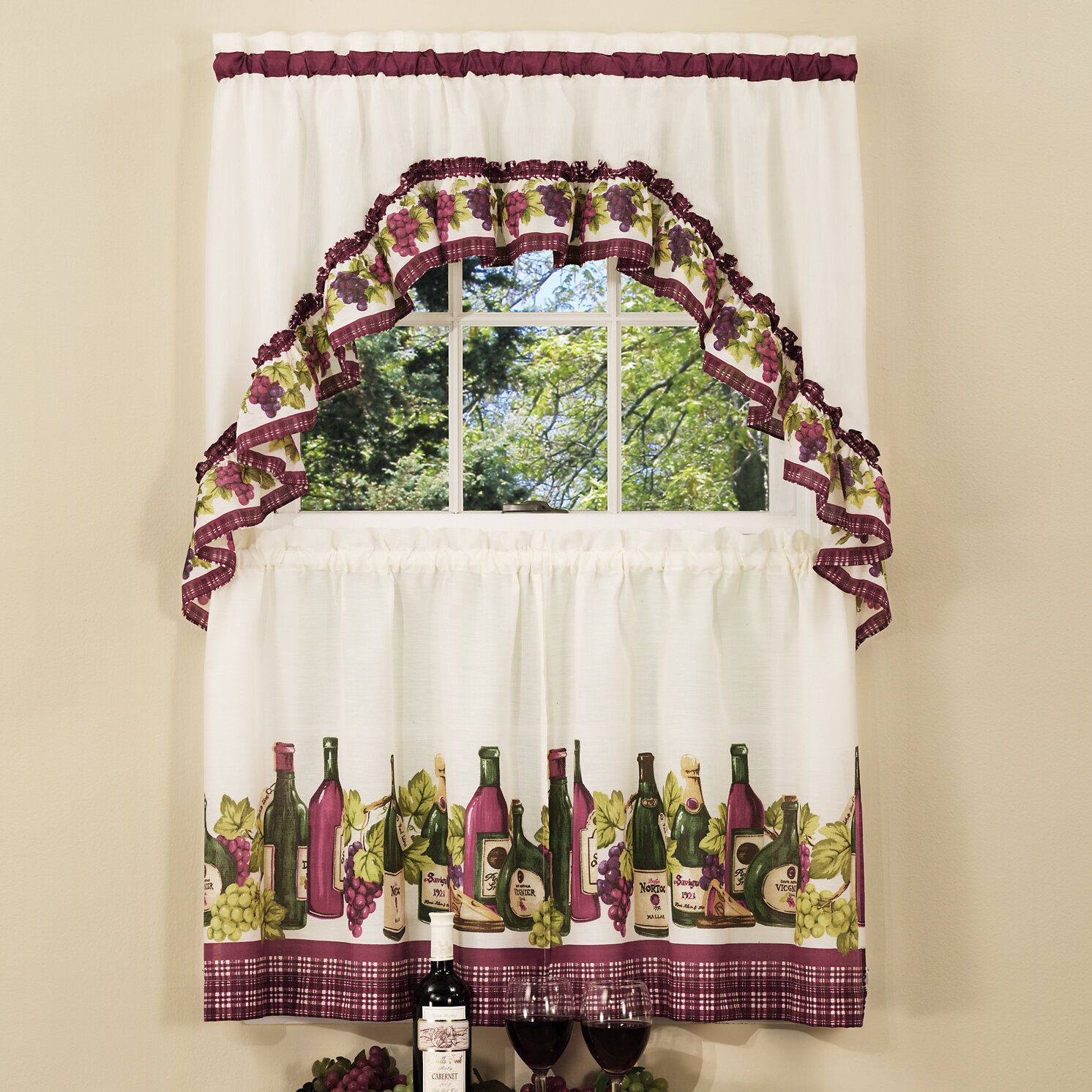 Chardonnay 57" Kitchen Curtain In Window Curtains Sets With Colorful Marketplace Vegetable And Sunflower Print (View 9 of 20)