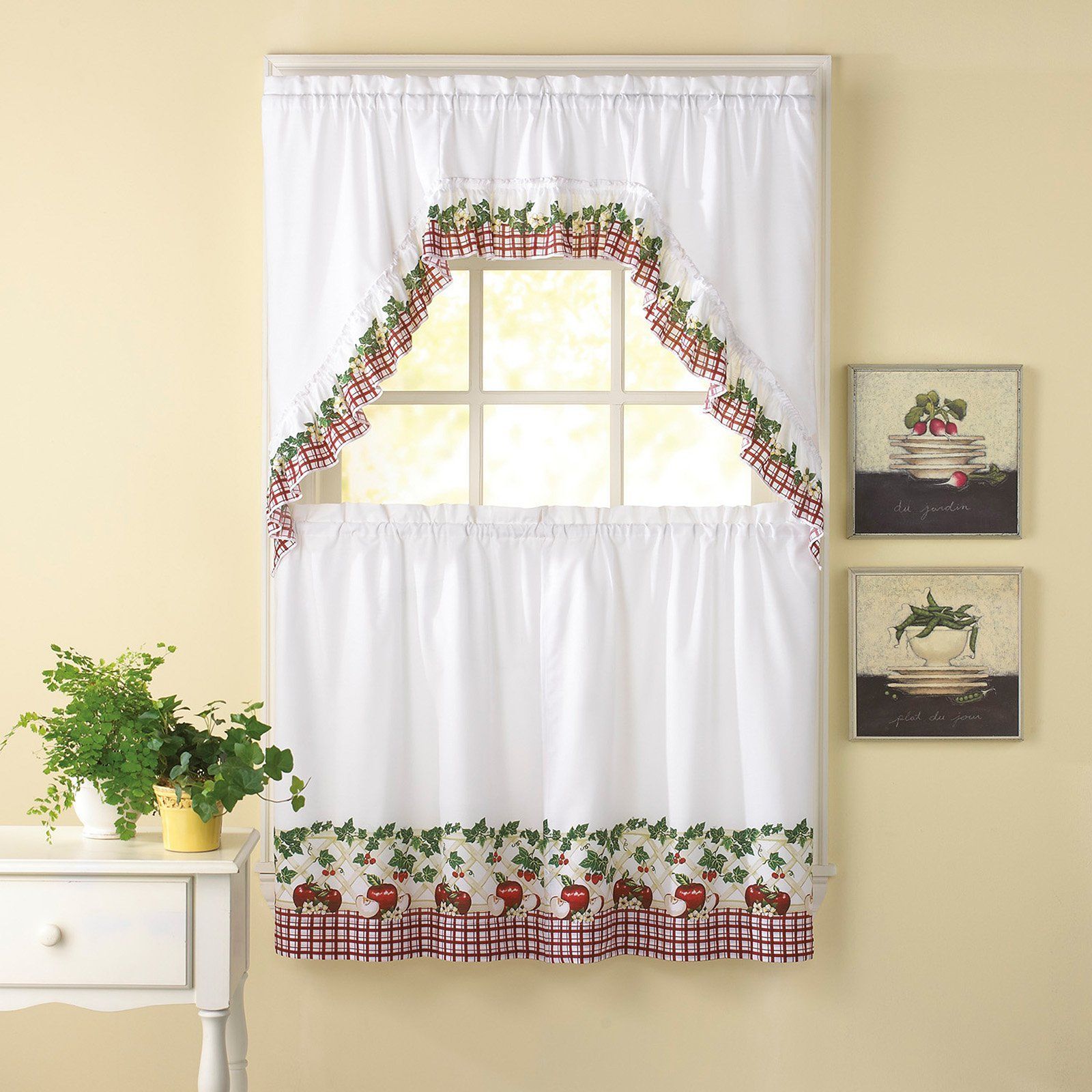 Chf Industries Apple Blossom 36 In. Kitchen Curtain Set Within Traditional Tailored Tier And Swag Window Curtains Sets With Ornate Flower Garden Print (Photo 11 of 20)