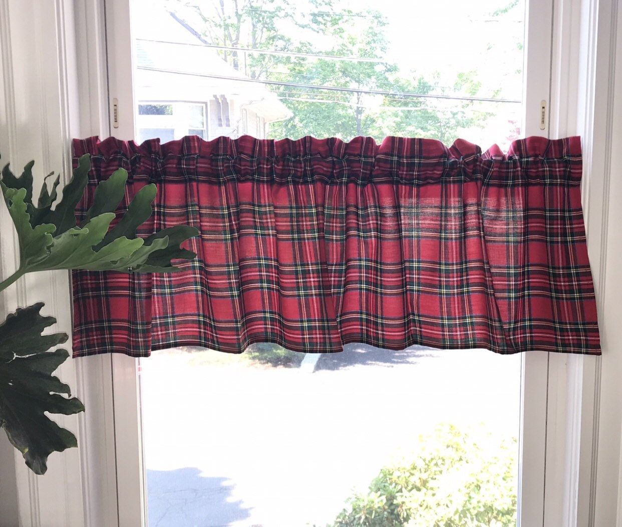 Christmas Royal Stewart Tartan Valance, Red Green Plaid With Lodge Plaid 3 Piece Kitchen Curtain Tier And Valance Sets (Photo 8 of 20)