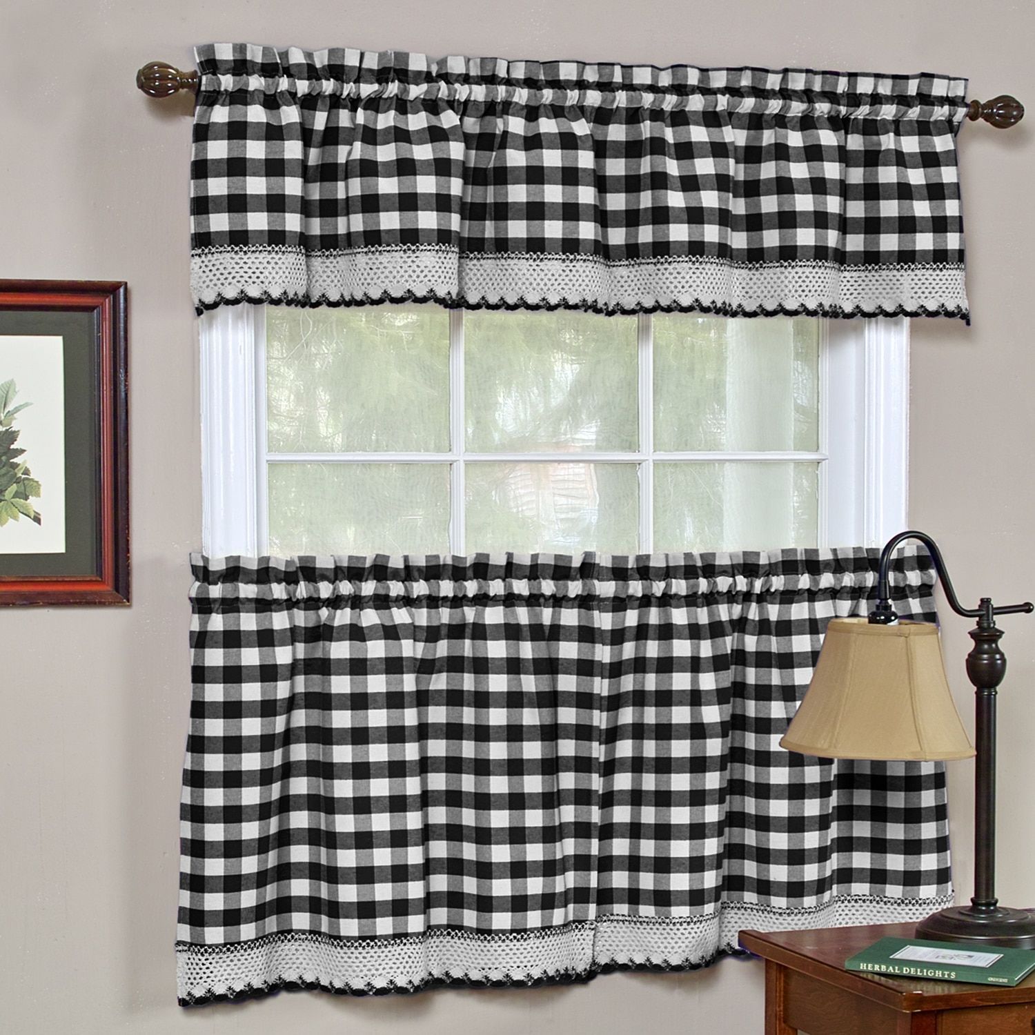 Classic Buffalo Check Kitchen Black And White Tiers And With Regard To Classic Black And White Curtain Tiers (Photo 1 of 20)