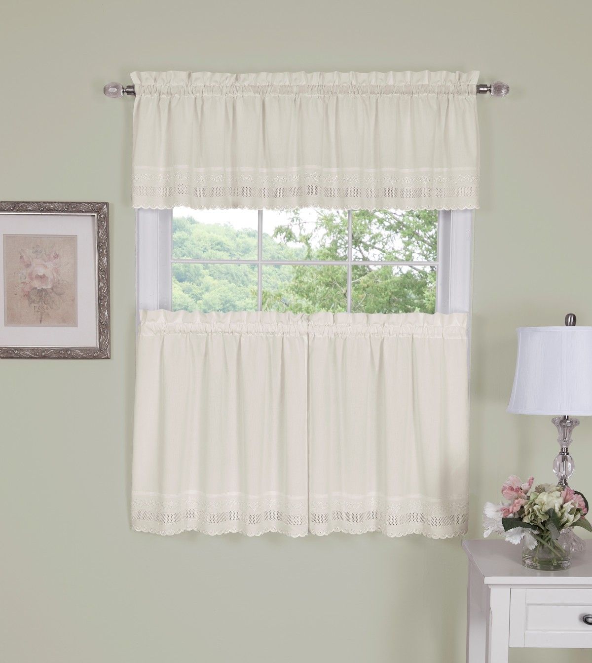 Danielle Embroidered Eyelet Tier Curtain – Port & Bay With Tailored Valance And Tier Curtains (View 13 of 20)