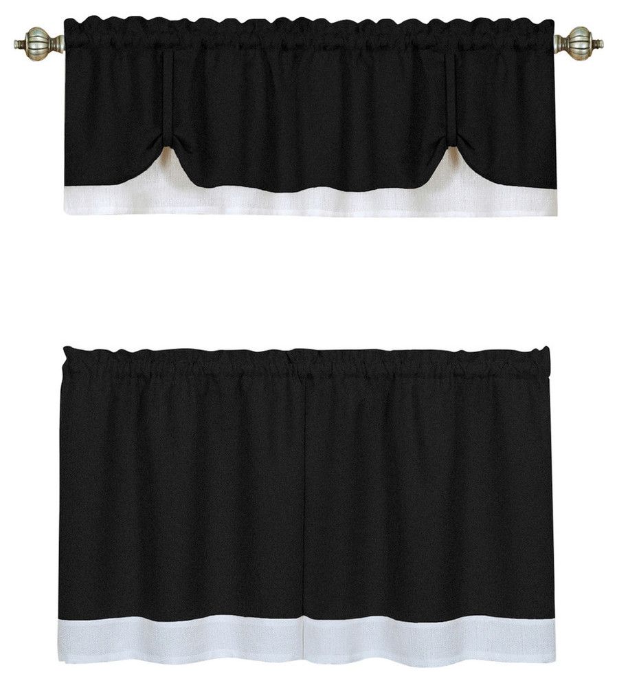 Darcy Window Curtain Tier And Valance Set 58"x24"/58"x14", Black/white Intended For Barnyard Window Curtain Tier Pair And Valance Sets (Photo 8 of 20)