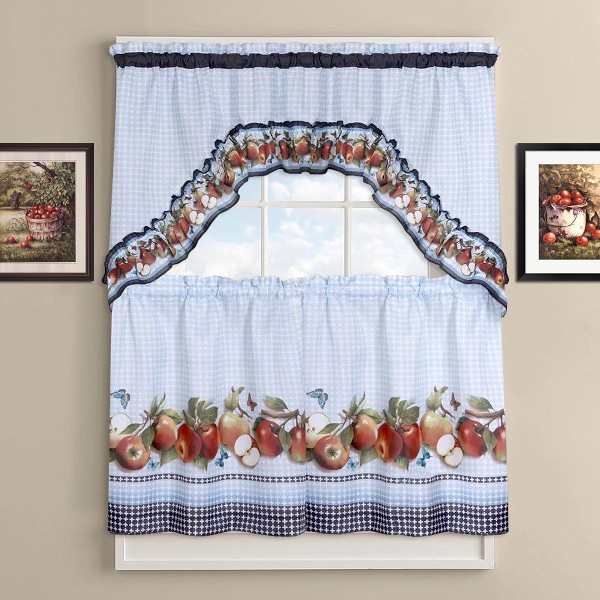 Delicious Apples Kitchen Curtain Tier And Valance Set With Red Delicious Apple 3 Piece Curtain Tiers (Photo 4 of 20)