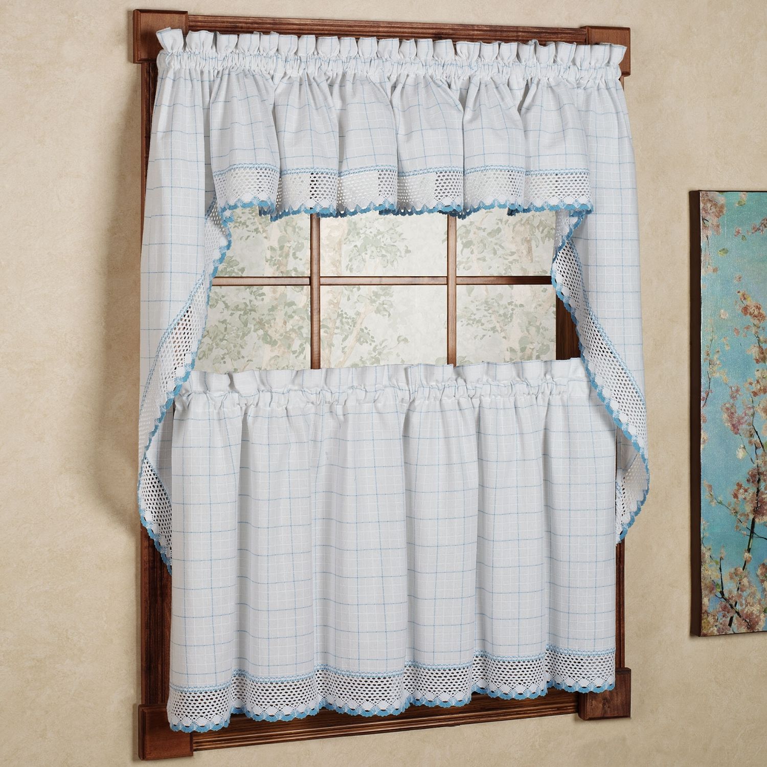 Details About Adirondack Cotton Kitchen Window Curtains – White/blue –  Tiers, Valance Or Swag With White Knit Lace Bird Motif Window Curtain Tiers (Photo 12 of 20)