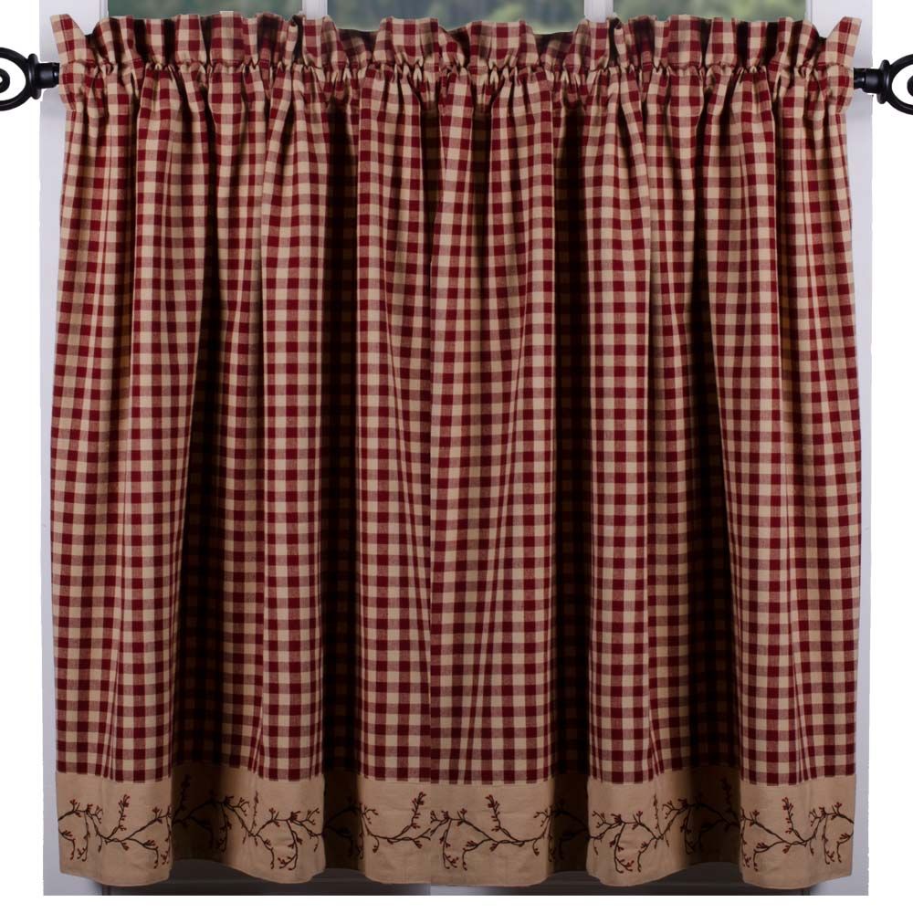 Details About Berry Vine Check Embroidered Curtain Tiers – Red Or Black Within Red Delicious Apple 3 Piece Curtain Tiers (View 15 of 20)