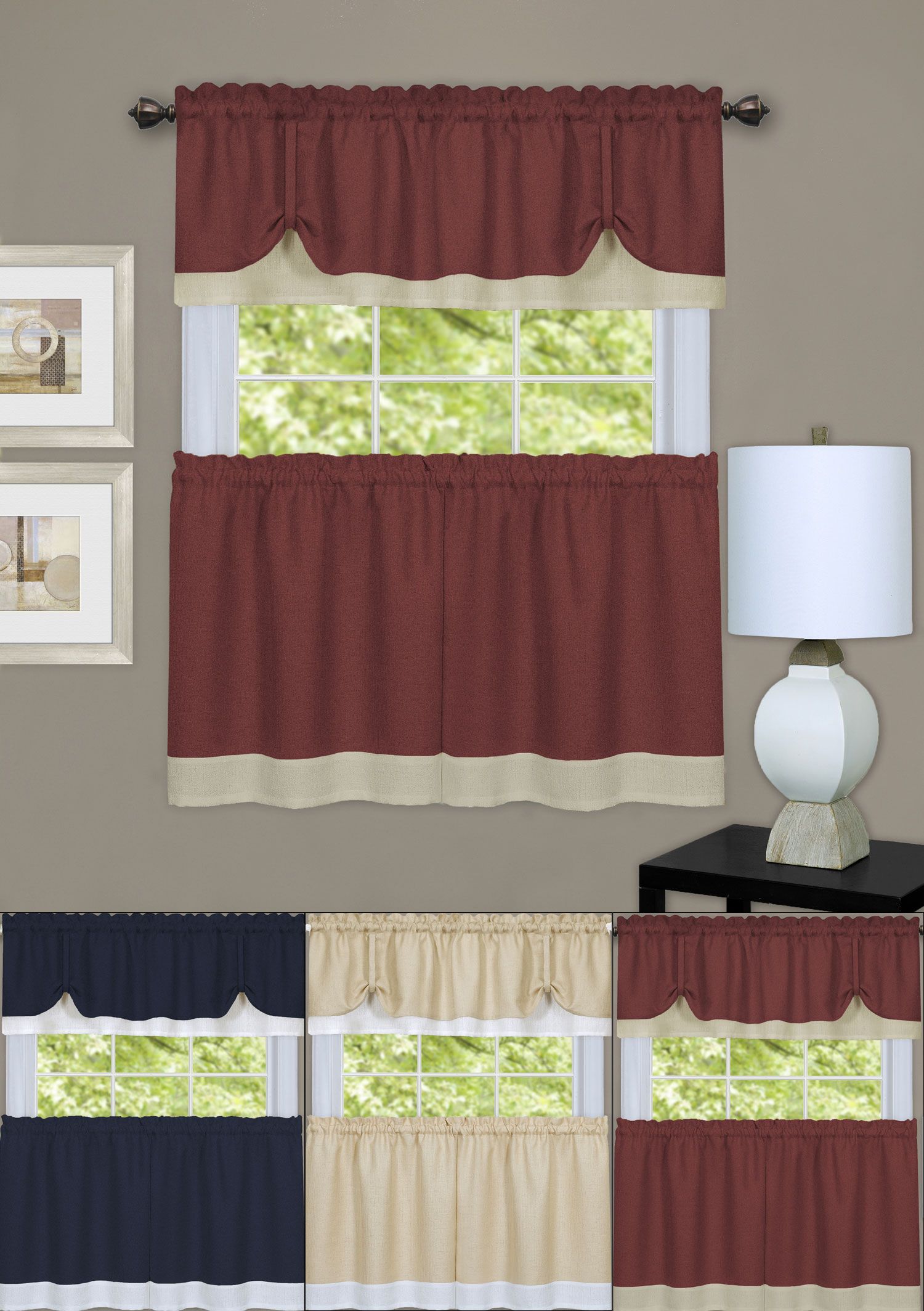 Details About Darcy Tier Pair & Tie Up Valance Kitchen Window Curtain  Cottage Set Within Pintuck Kitchen Window Tiers (View 19 of 20)