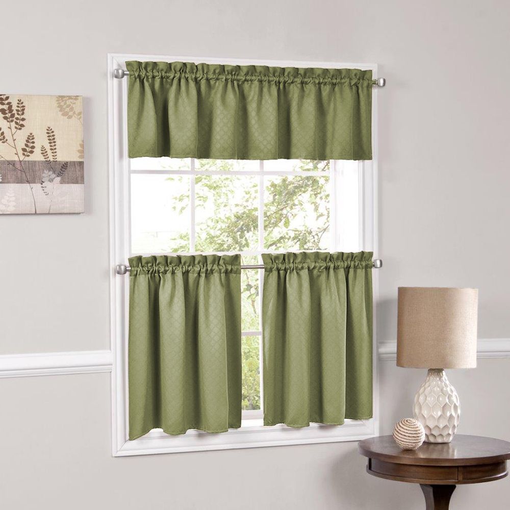 Details About Facets Sage Room Darkening Blackout Insulated Kitchen  Curtains Tier Or Valance In Tailored Valance And Tier Curtains (Photo 7 of 20)