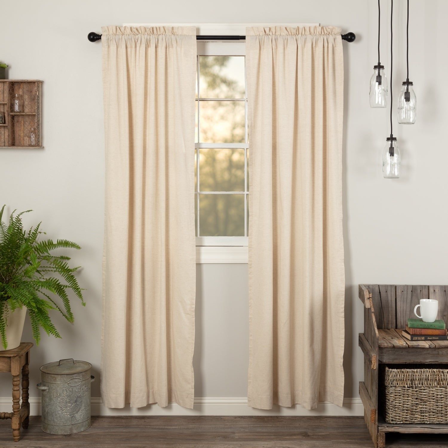 Details About Farmhouse Curtains Vhc Simple Life Flax Panel Pair Rod Throughout Rod Pocket Cotton Linen Blend Solid Color Flax Kitchen Curtains (Photo 13 of 20)