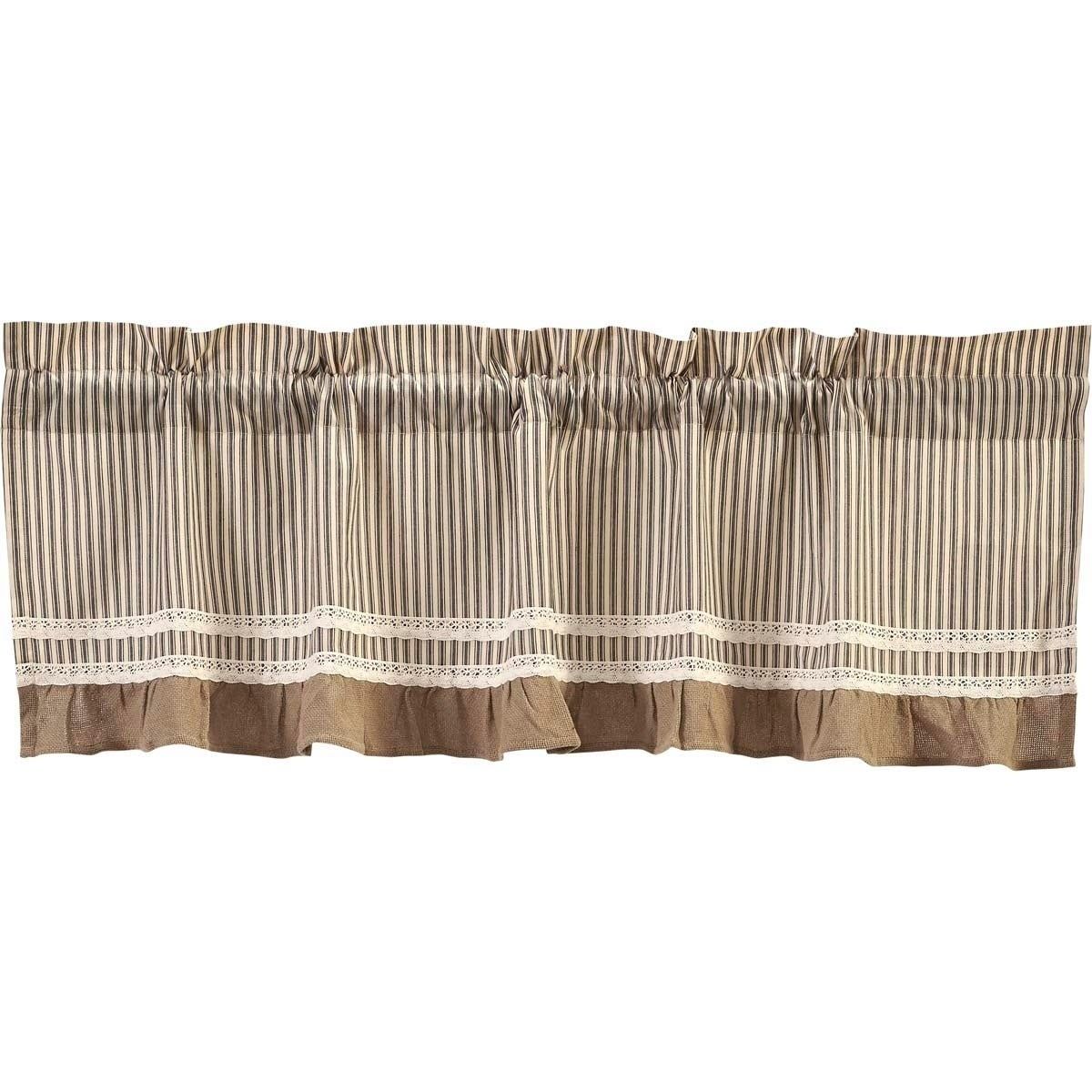 Details About Farmhouse Kitchen Curtains Vhc Kendra Stripe Valance Rod Intended For Farmhouse Stripe Kitchen Tier Pairs (View 7 of 20)