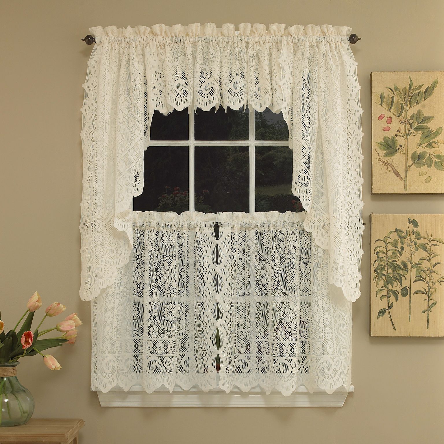 Details About Hopewell Heavy Cream Lace Kitchen Curtain Choice Of Tier  Valance Or Swag With Elegant White Priscilla Lace Kitchen Curtain Pieces (View 12 of 20)