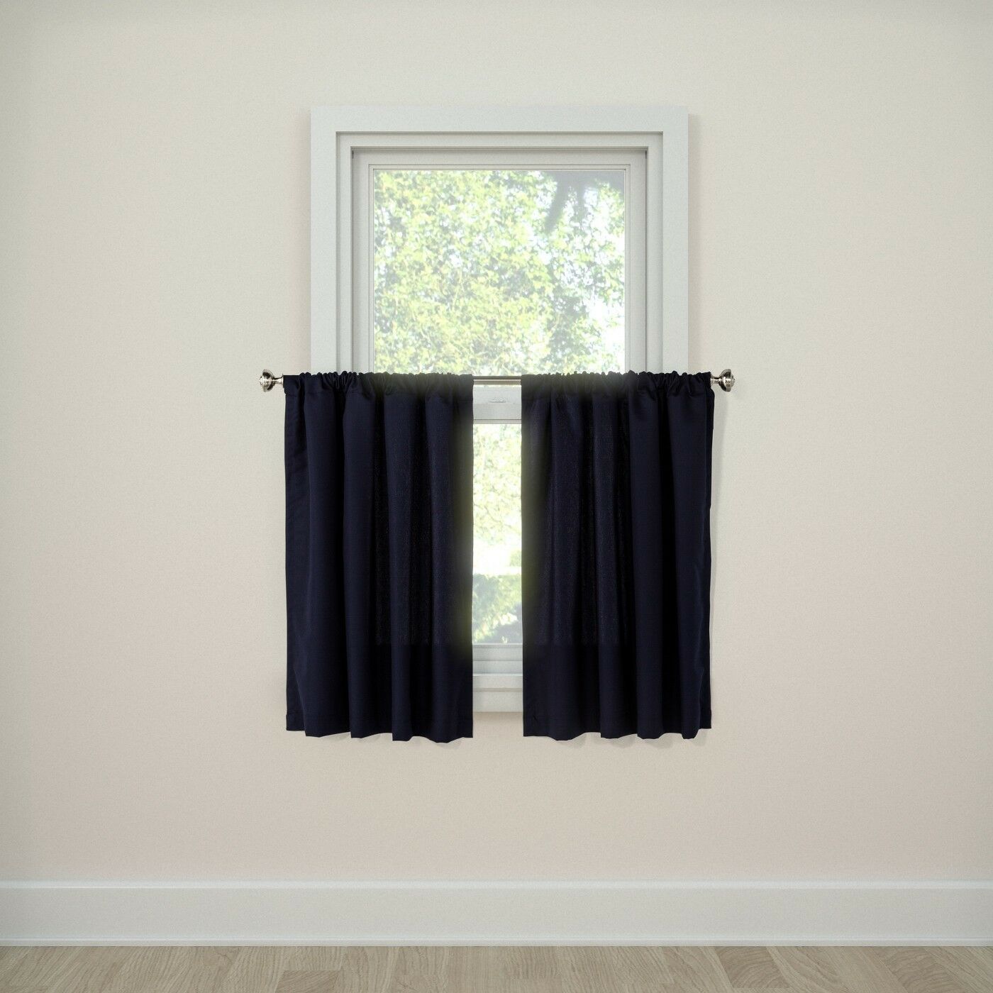 Details About New Twill Café Curtain Tiers (36"x42") – Room Essentials Navy  Blue Intended For Twill 3 Piece Kitchen Curtain Tier Sets (View 13 of 20)