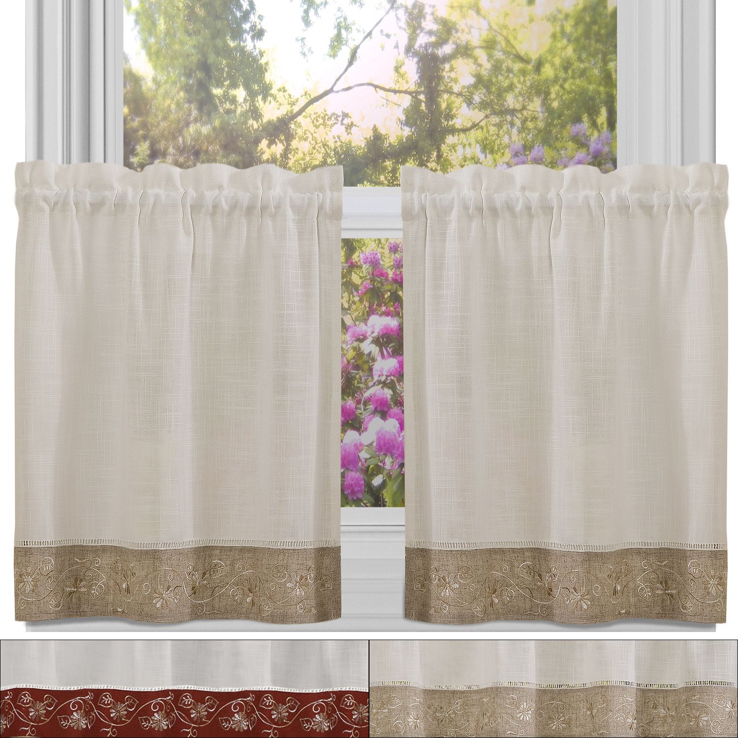 Details About Oakwood Linen Style Kitchen Window Curtain 24" X 58" Tier Pair Pertaining To Oakwood Linen Style Decorative Window Curtain Tier Sets (Photo 5 of 20)