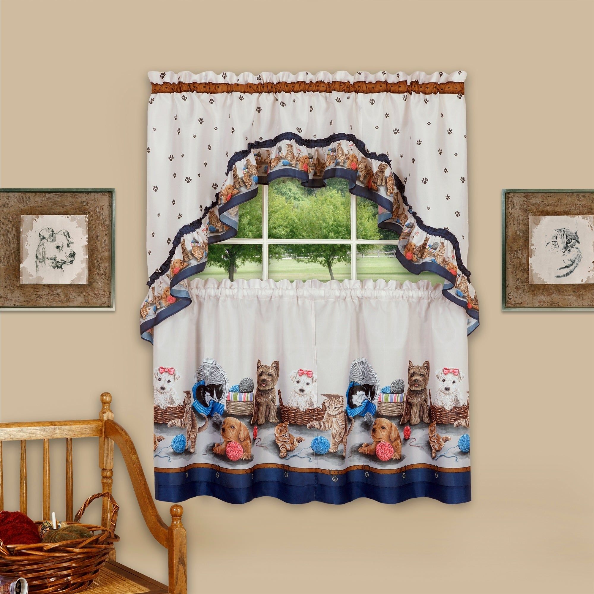 Details About Precious Printed Tier And Swag Window Curtain Set Pertaining To Cotton Blend Ivy Floral Tier Curtain And Swag Sets (Photo 1 of 20)