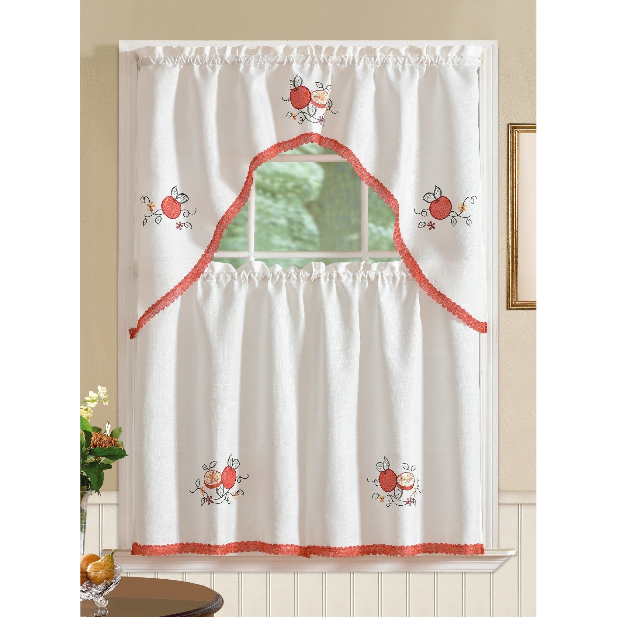 Details About Rt Designers Collection Regal Embroidered Tier And Valance Within Fluttering Butterfly White Embroidered Tier, Swag, Or Valance Kitchen Curtains (View 6 of 20)