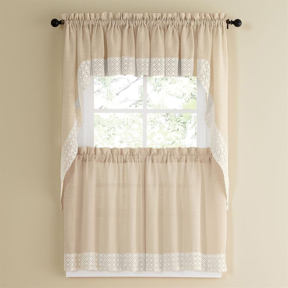 Details About Salem Kitchen Curtain – French Vanilla W/lace Trim – Lorraine  Home Fashions Throughout Tranquility Curtain Tier Pairs (Photo 11 of 20)