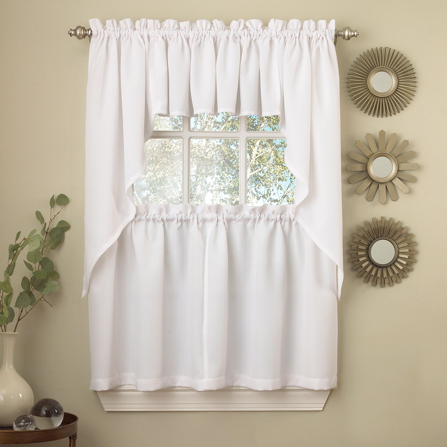 Details About White Solid Opaque Ribcord Kitchen Curtains – Choice Of Tiers  Valance Or Swag With Floral Embroidered Sheer Kitchen Curtain Tiers, Swags And Valances (View 9 of 20)