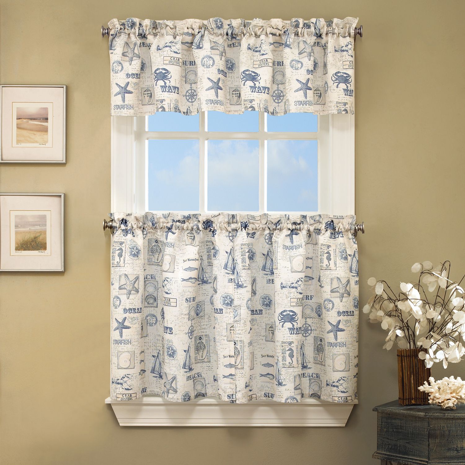 Details Aboutthe Sea Printed Ocean Beach Images Kitchen Curtains Tiers  Or Valance Pertaining To Tranquility Curtain Tier Pairs (View 5 of 20)