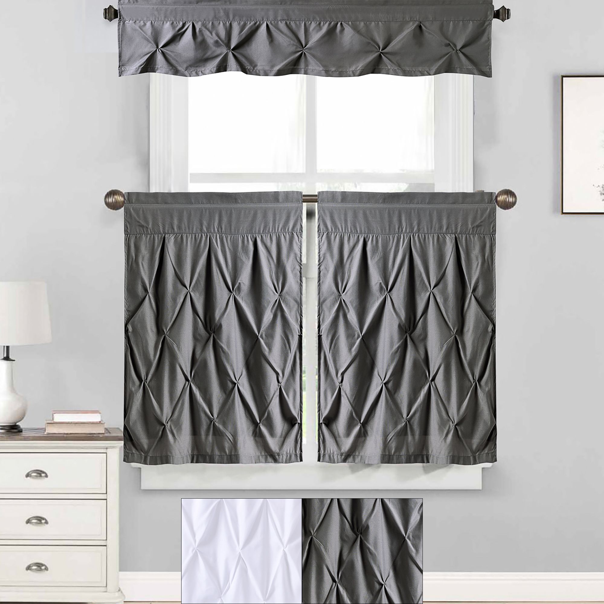Details Zu Hudson Pintuck Kitchen Window Curtain 36" Tier Pair And Valance  Set With Delicious Apples Kitchen Curtain Tier And Valance Sets (View 15 of 20)