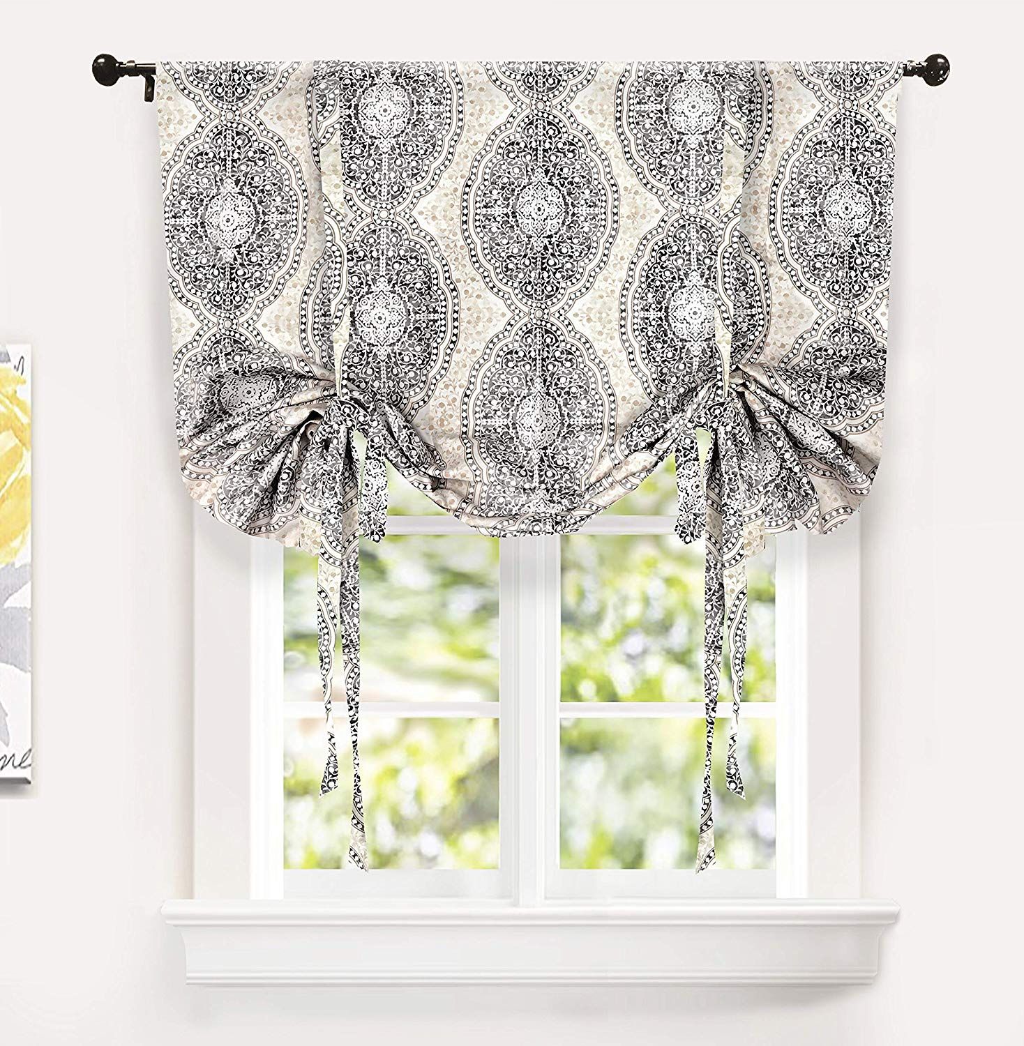 Driftaway Adrianne Damask/floral Pattern Window Curtain Valance 52”x18”,  Yellow/gray Within Floral Pattern Window Valances (Photo 15 of 20)