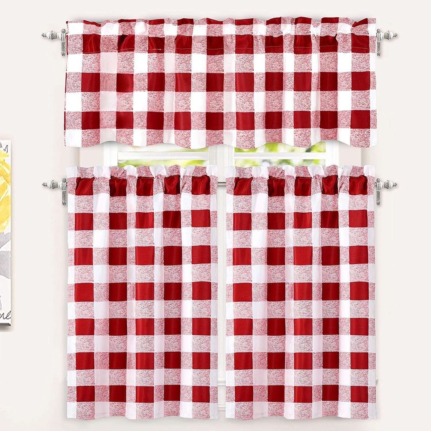Driftaway Buffalo Checker Plaid 3 Piece Kitchen Curtain Valance And Tiers  Set Pertaining To Lodge Plaid 3 Piece Kitchen Curtain Tier And Valance Sets (View 6 of 20)