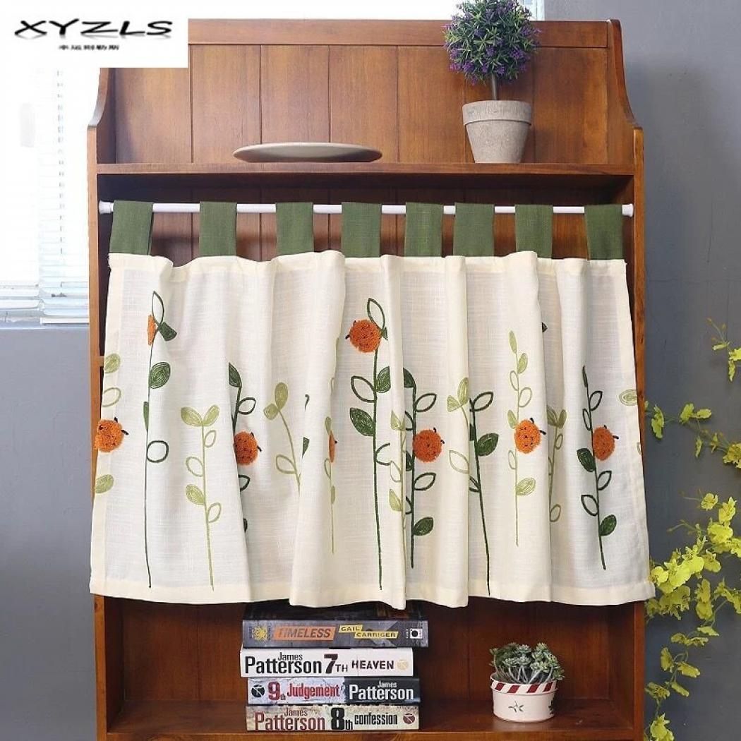 ซื้อที่ไหน Xyzls Pastoral Style Ladybugs Embroidered Kitchen Intended For Embroidered Ladybugs Window Curtain Pieces (View 13 of 20)