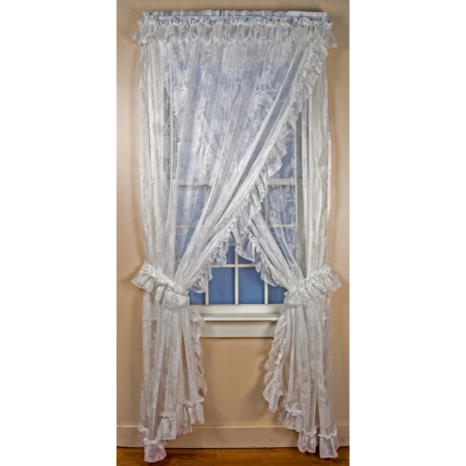 Ellis Curtain Beverly Lace Ruffled Priscilla Curtain Panel Pertaining To Elegant White Priscilla Lace Kitchen Curtain Pieces (View 20 of 20)