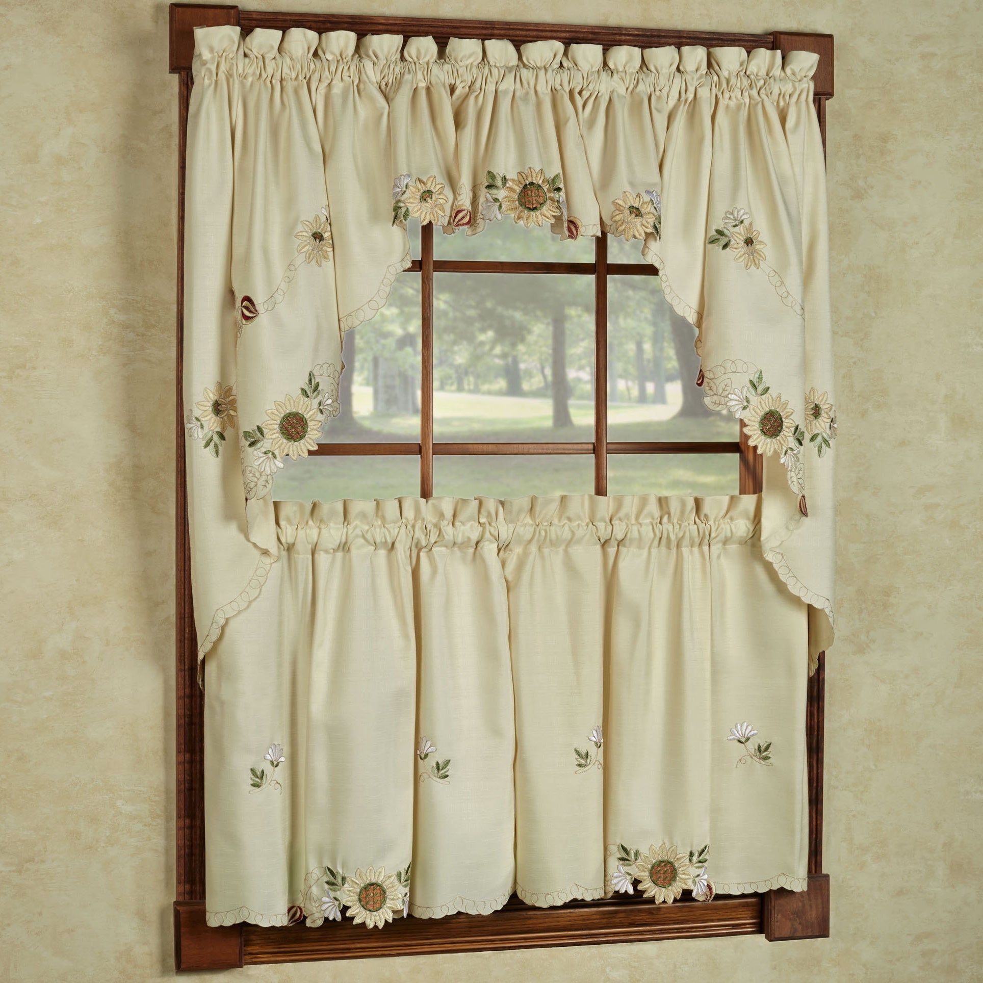 Embroidered Sunflower Kitchen Curtains Separates  Tier, Swag And Valance  Options | Overstock Shopping – The Best Deals On Valances Intended For Sunflower Cottage Kitchen Curtain Tier And Valance Sets (View 16 of 20)