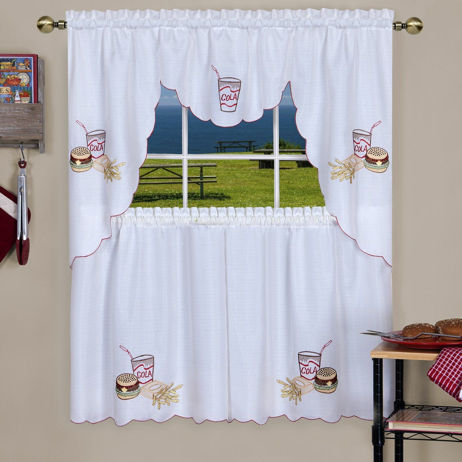 Emsley Tier Swag Kitchen Curtain Set Pertaining To Multicolored Printed Curtain Tier And Swag Sets (View 11 of 20)