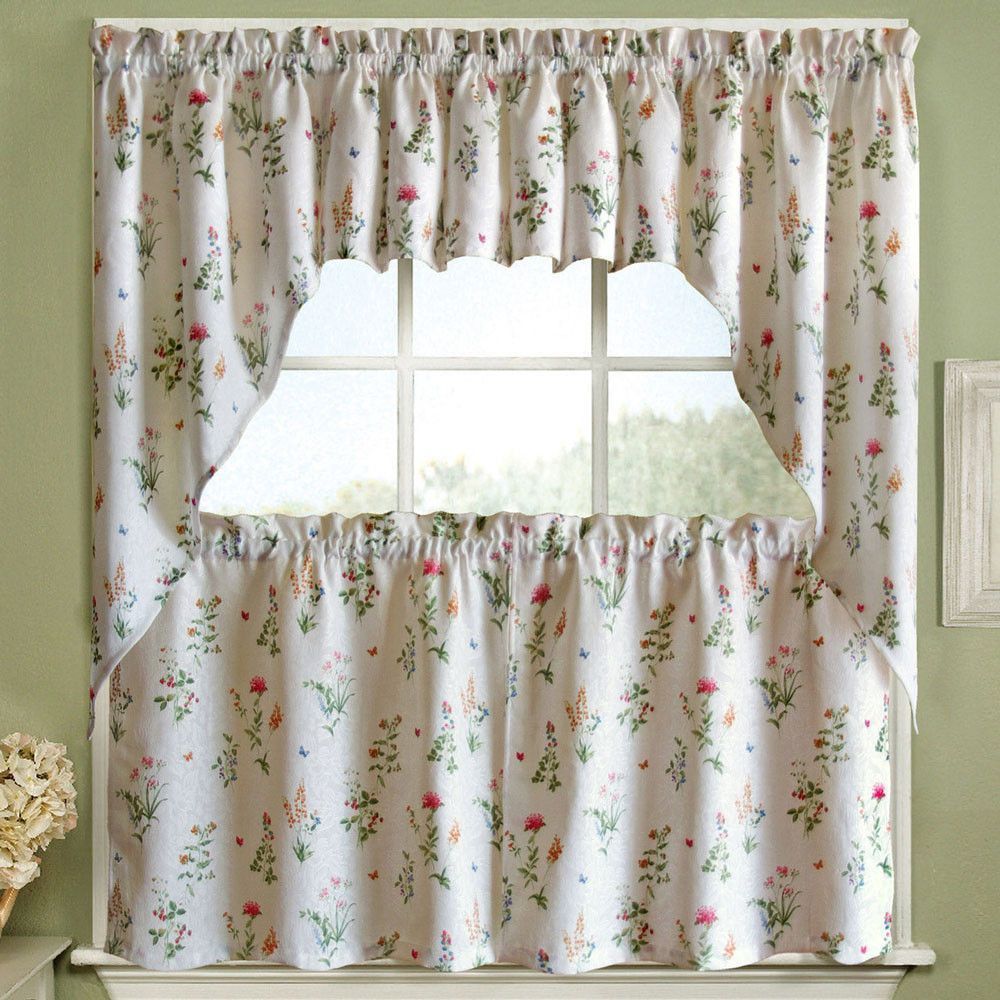 English Garden Tier, Valance And Swag In 2019 | New Kitchen Pertaining To Fluttering Butterfly White Embroidered Tier, Swag, Or Valance Kitchen Curtains (View 3 of 20)