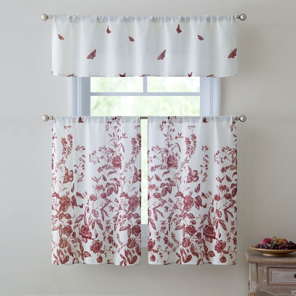 Estela 3 Piece Kitchen Curtain Set, Red, Valance 57x15 Inches Tiers 28x36  Inches Throughout Red Delicious Apple 3 Piece Curtain Tiers (View 11 of 20)