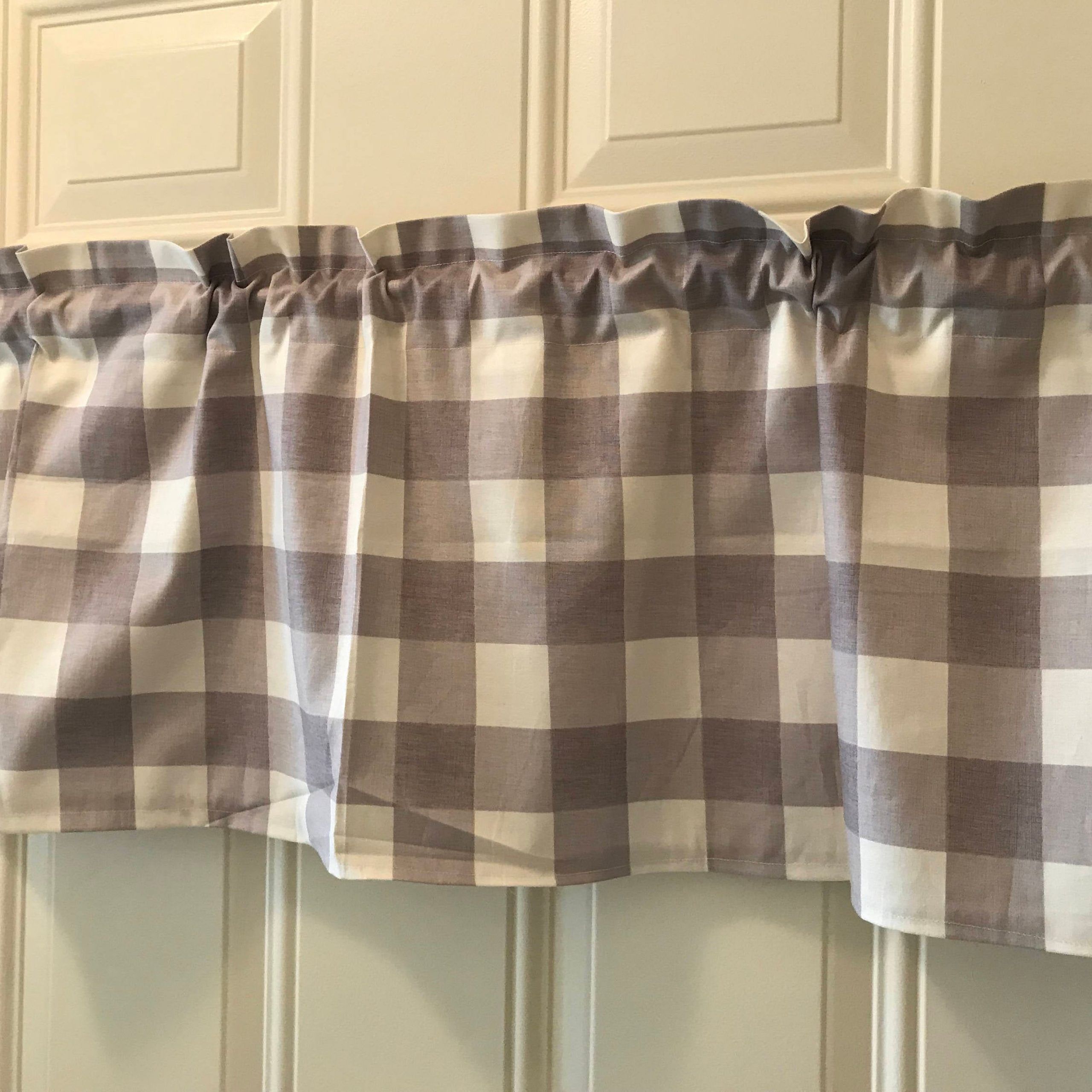 Farmhouse Gray And White Gingham Buffalo Check Curtain Valance Within Barnyard Buffalo Check Rooster Window Valances (View 9 of 20)