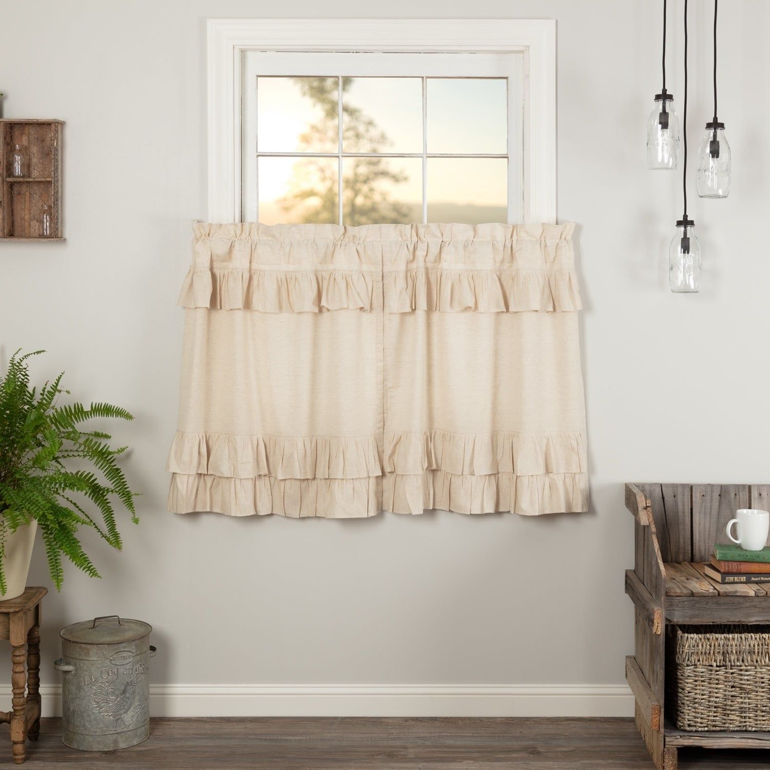 Farmhouse Kitchen Curtains Vhc Simple Life Flax Tier Pair Rod Pocket Cotton  Linen Blend Solid Color Flax Intended For Farmhouse Kitchen Curtains (View 6 of 20)