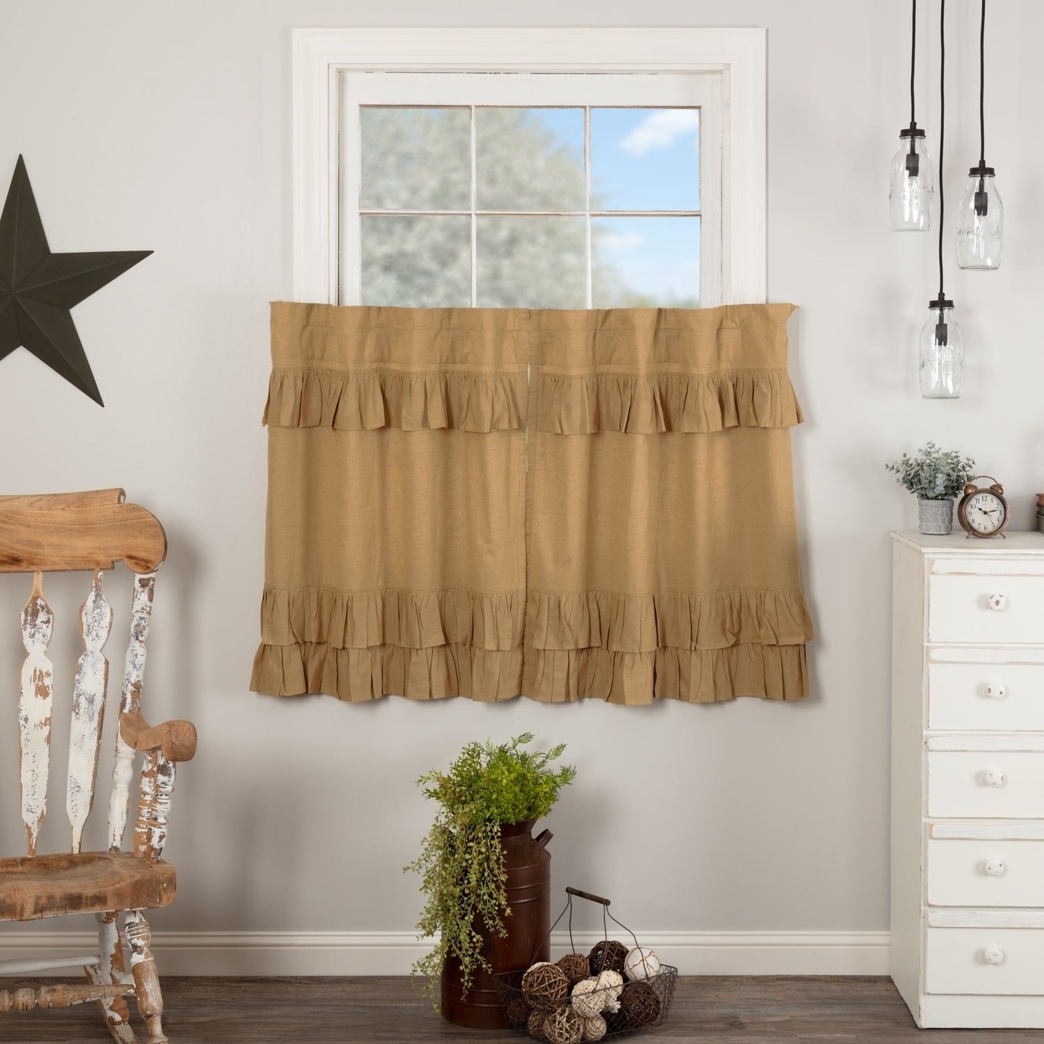 Farmhouse Kitchen Curtains Vhc Simple Life Flax Tier Pair Rod Pocket Cotton  Linen Blend Solid Color Flax Pertaining To Simple Life Flax Tier Pairs (Photo 1 of 20)